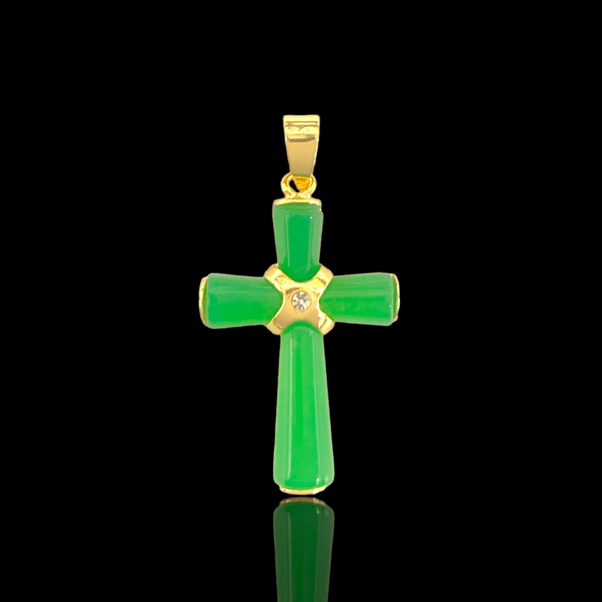 OLP 0485 18K Gold Filled Lucky Jade Cross Pendant Charm- Kuania Oro Laminado