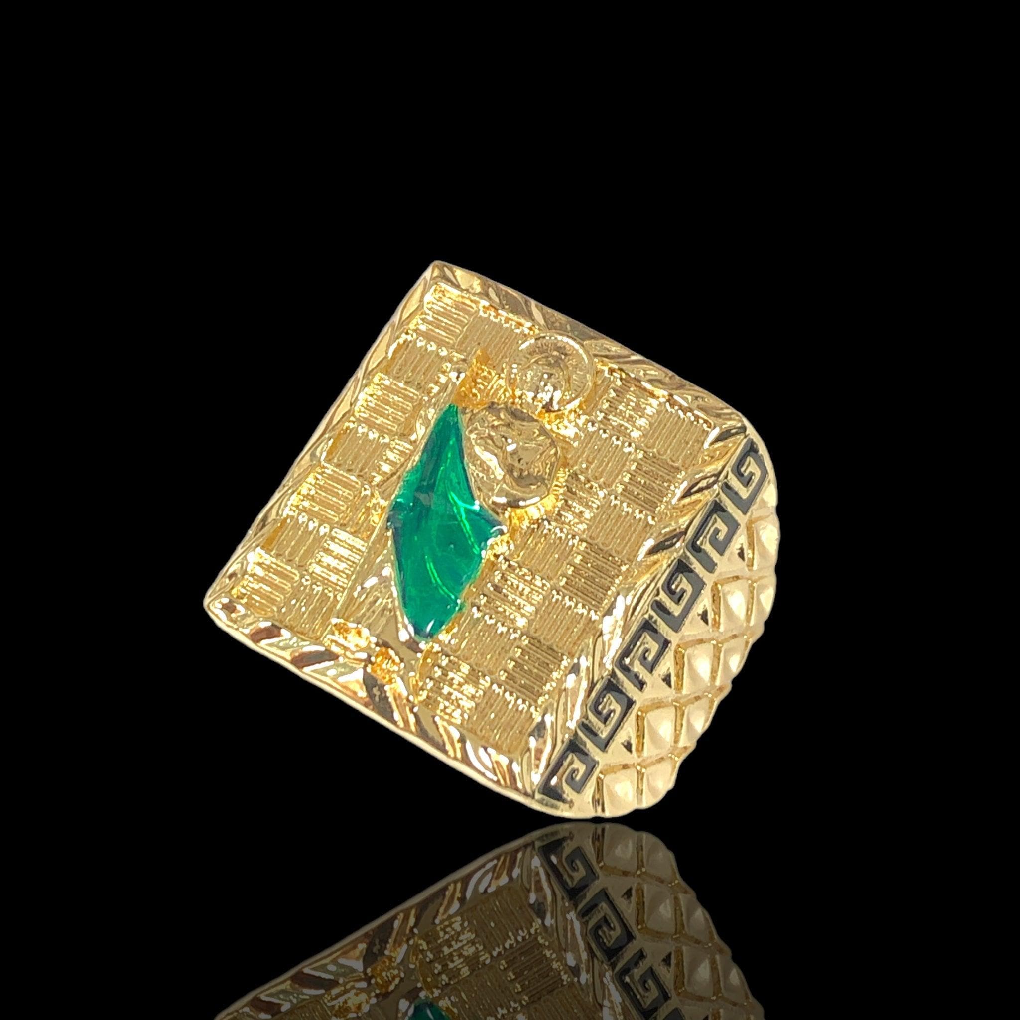 OLRA 0119 18K Gold Filled Diamond Cut Men's San Judas Ring- Kuania Oro Laminado