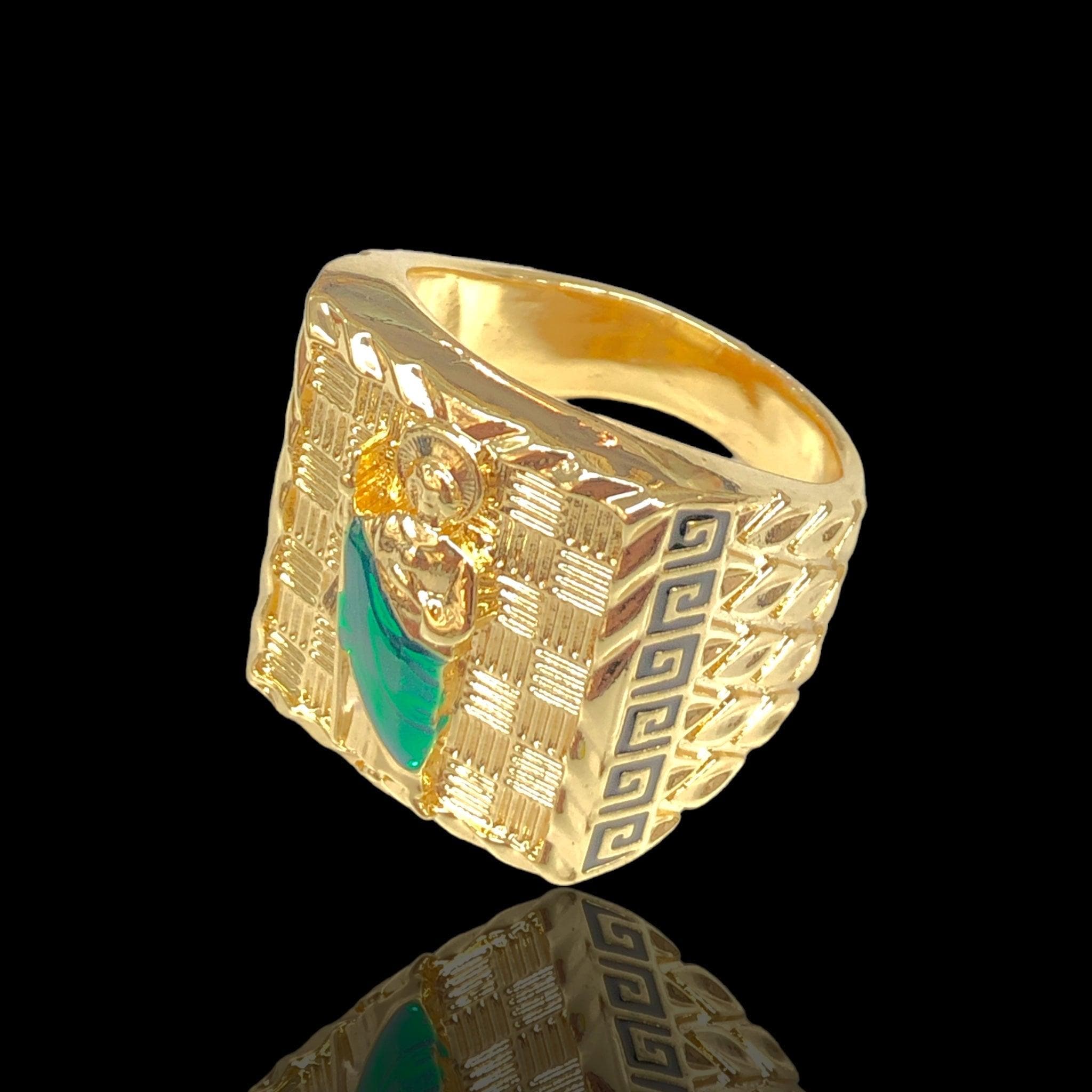 OLRA 0119 18K Gold Filled Diamond Cut Men's San Judas Ring- Kuania Oro Laminado