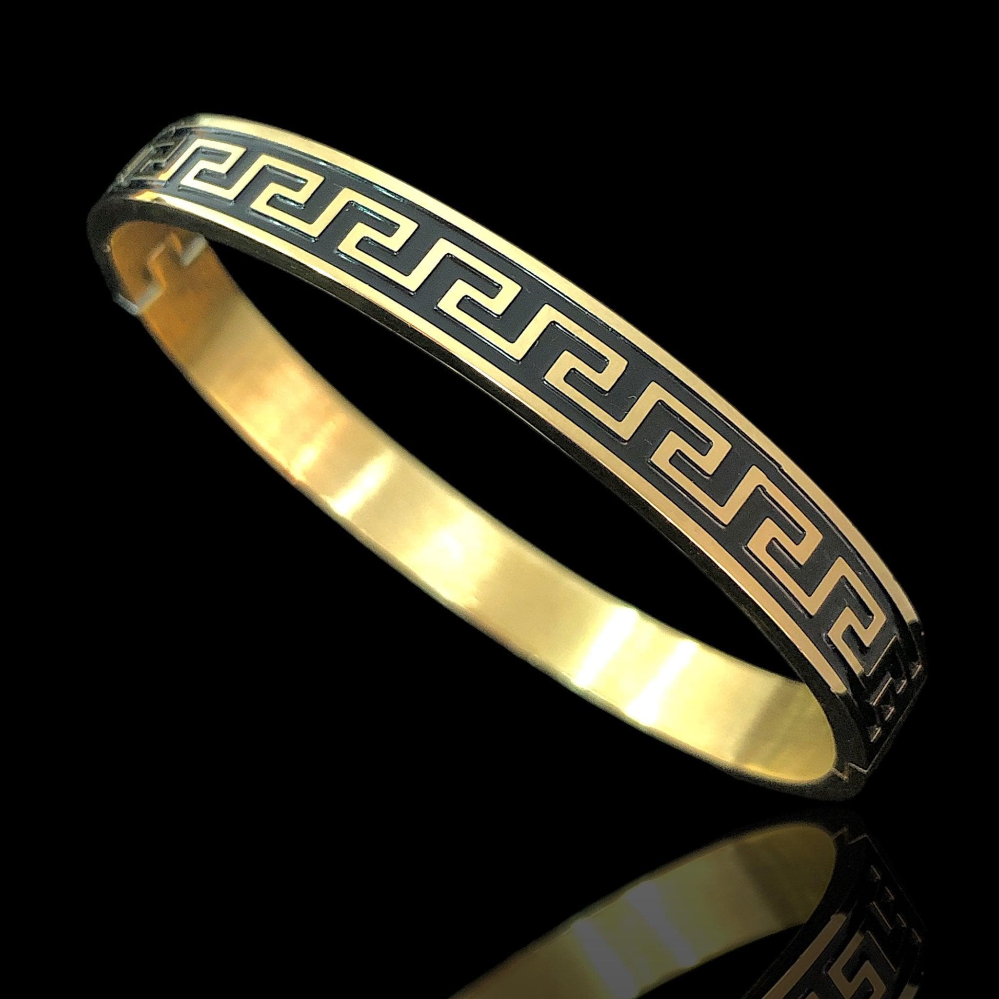 18k Gold Filled Stainless Steel Elegant Greek Motif Bangle - Kuania Oro Laminado