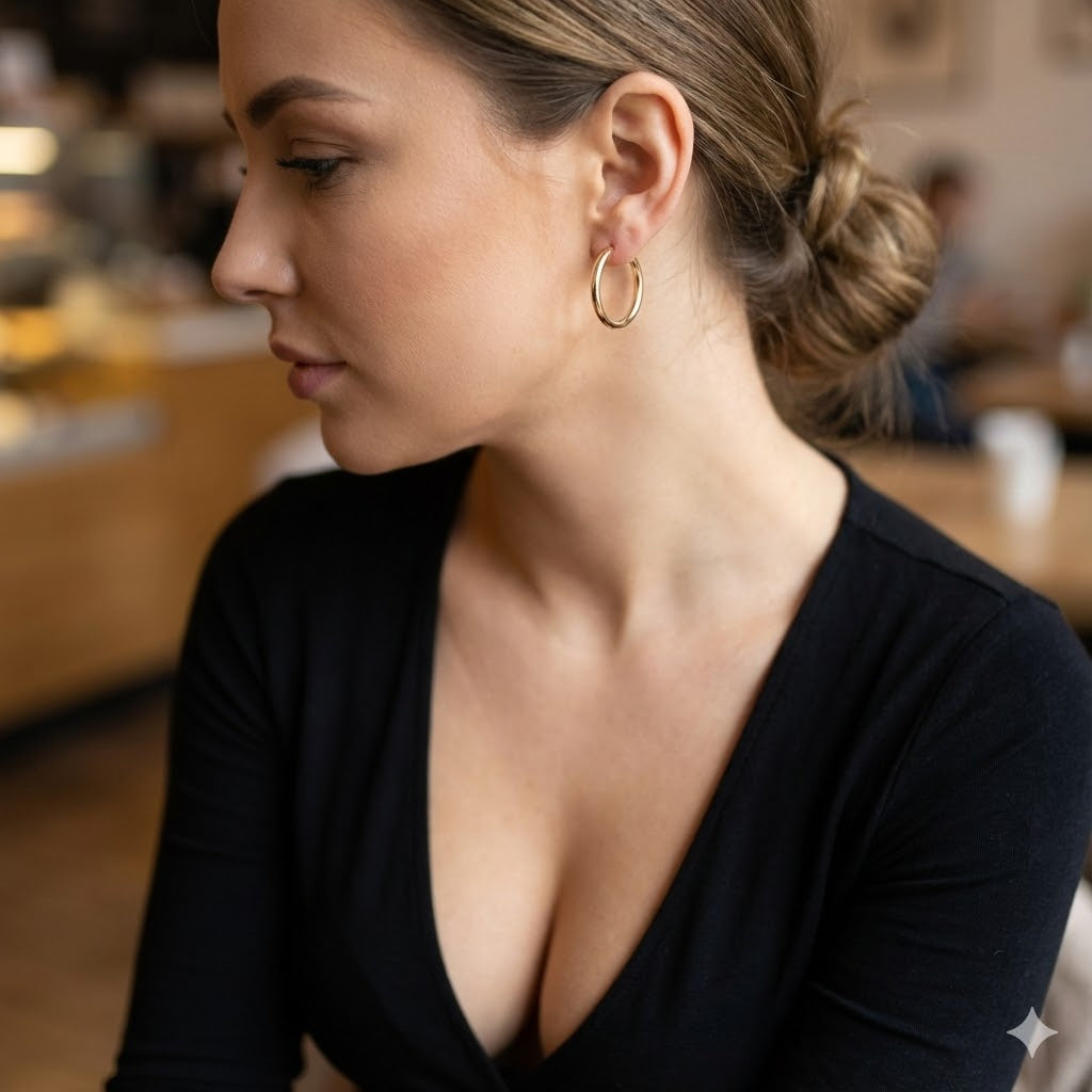 Oro Laminado Stainless Steel Classic Emilia Hoop Earrings