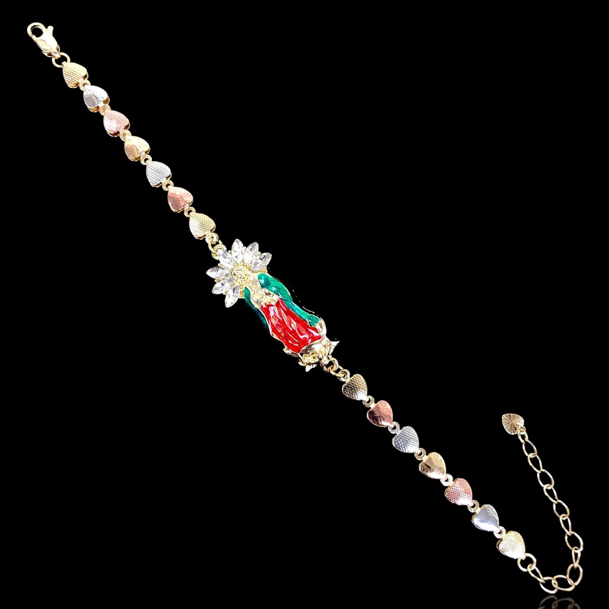 Gold Filled Oro Laminado Guadalupe CZ Heart Tricolor Bracelet