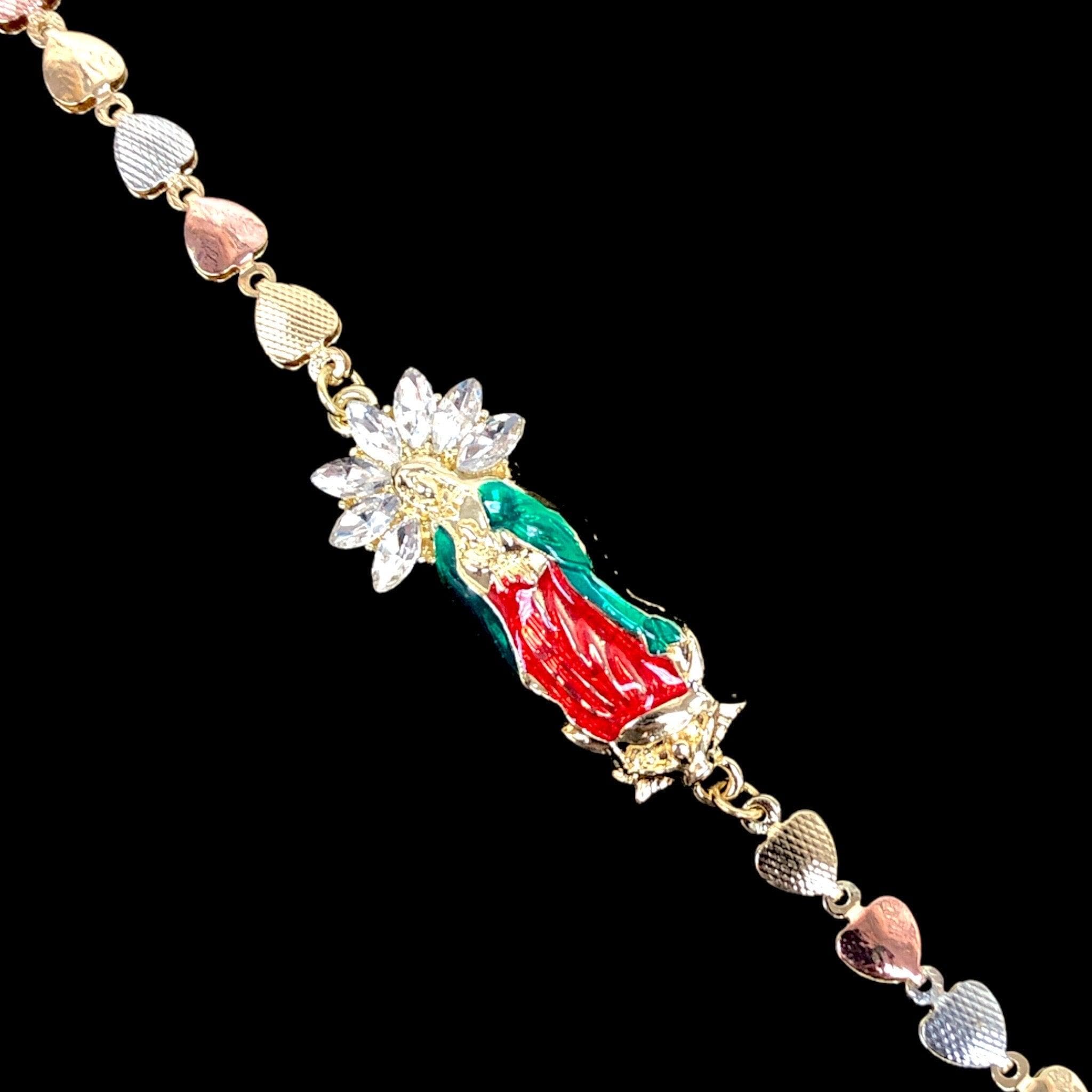 Gold Filled Oro Laminado Guadalupe CZ Heart Tricolor Bracelet