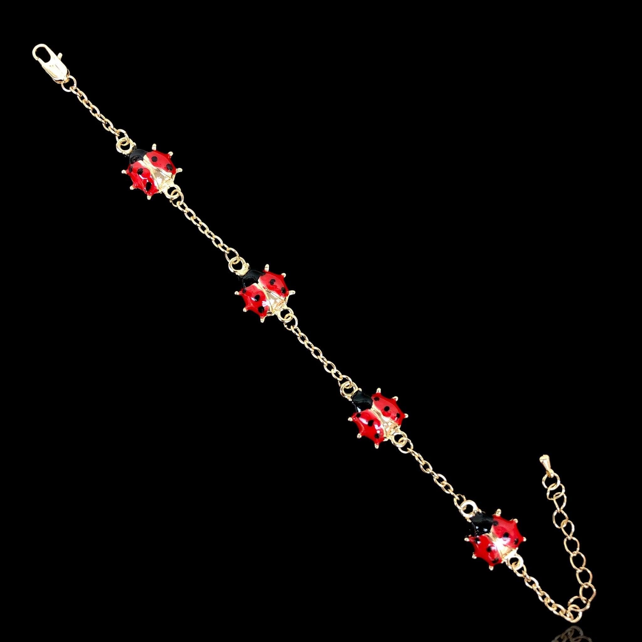 Gold Filled Oro Laminado Ladybug Charm Bracelets (Pack of 6)