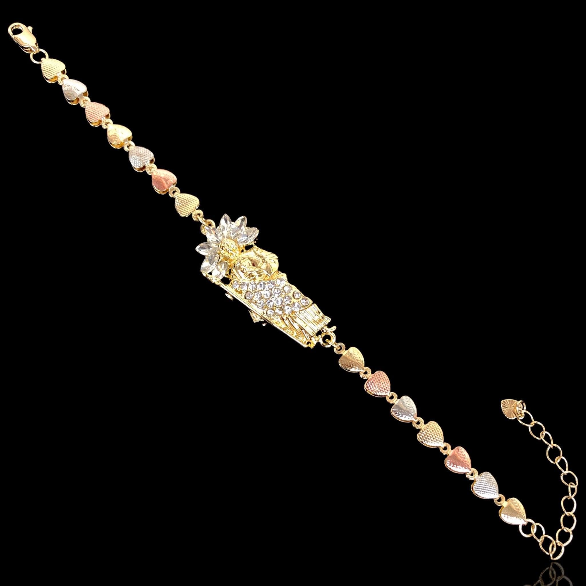Gold Filled Oro Laminado Saint Jude San Judas CZ Heart Bracelet