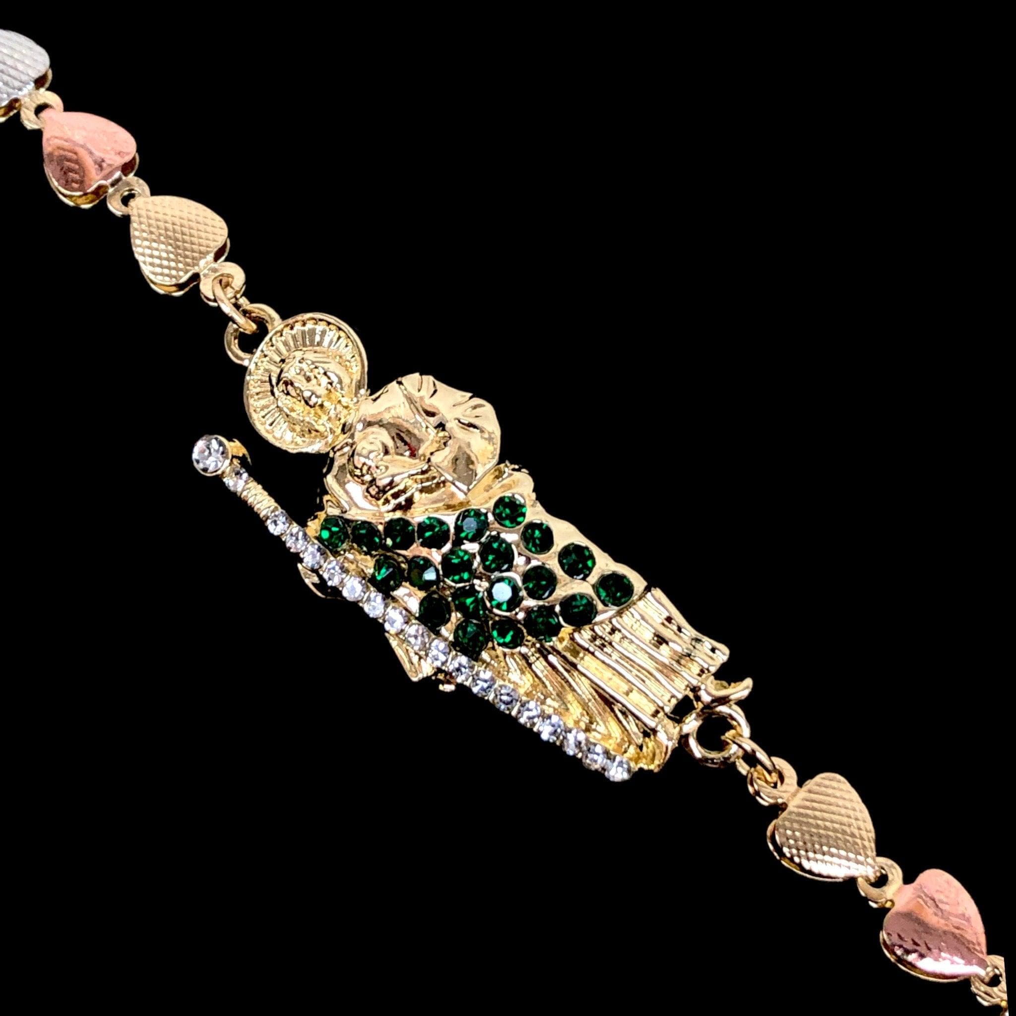 Gold Filled Oro Laminado San Judas CZ Tricolor Bracelet