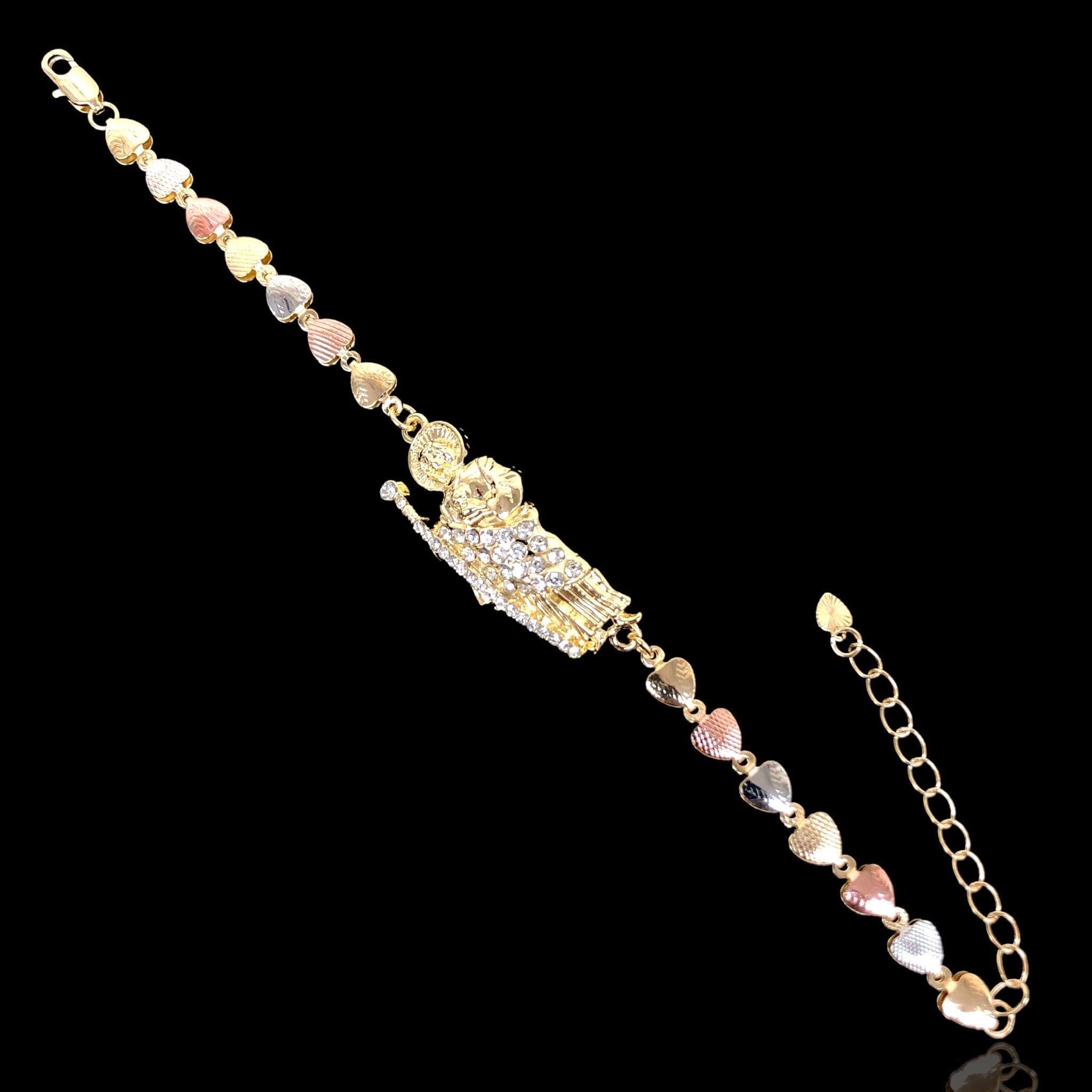 Gold Filled Oro Laminado San Judas CZ Tricolor Bracelet