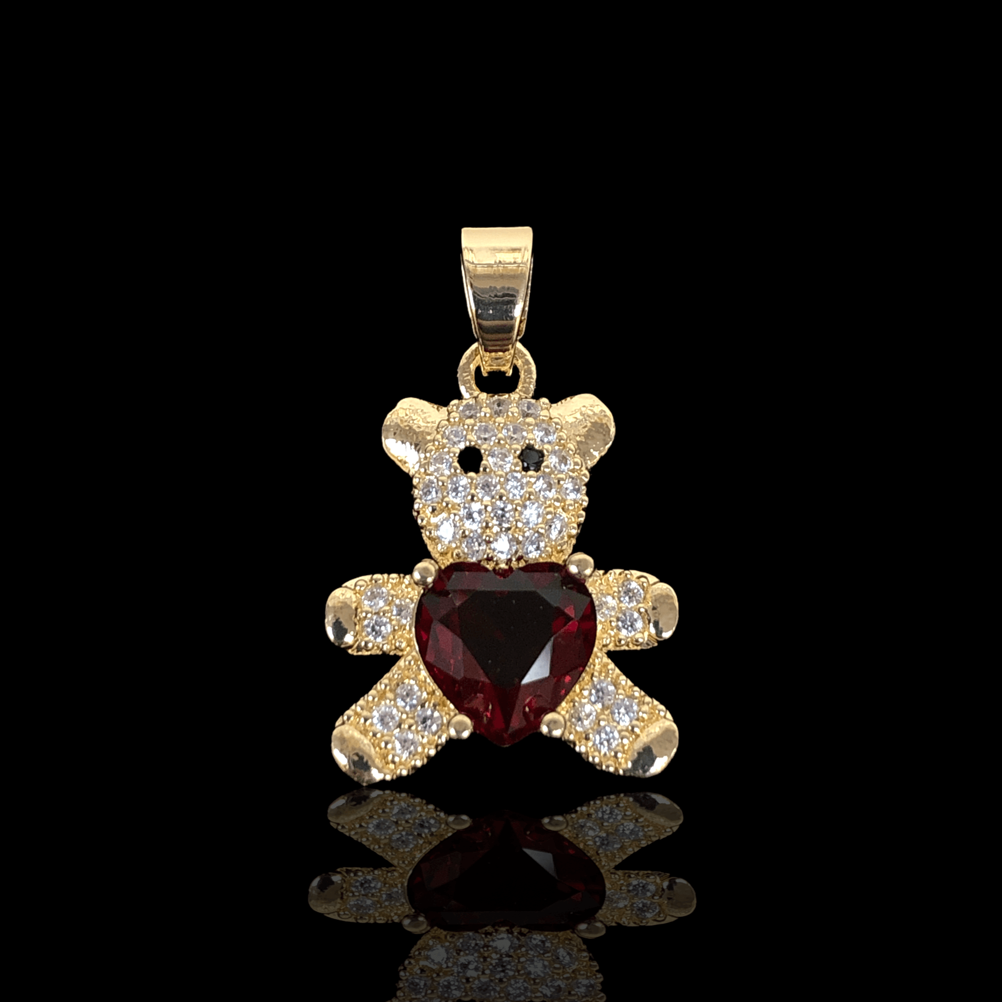Gold Filled Oro Laminado Teddy Bear Zirconia Heart Pendant
