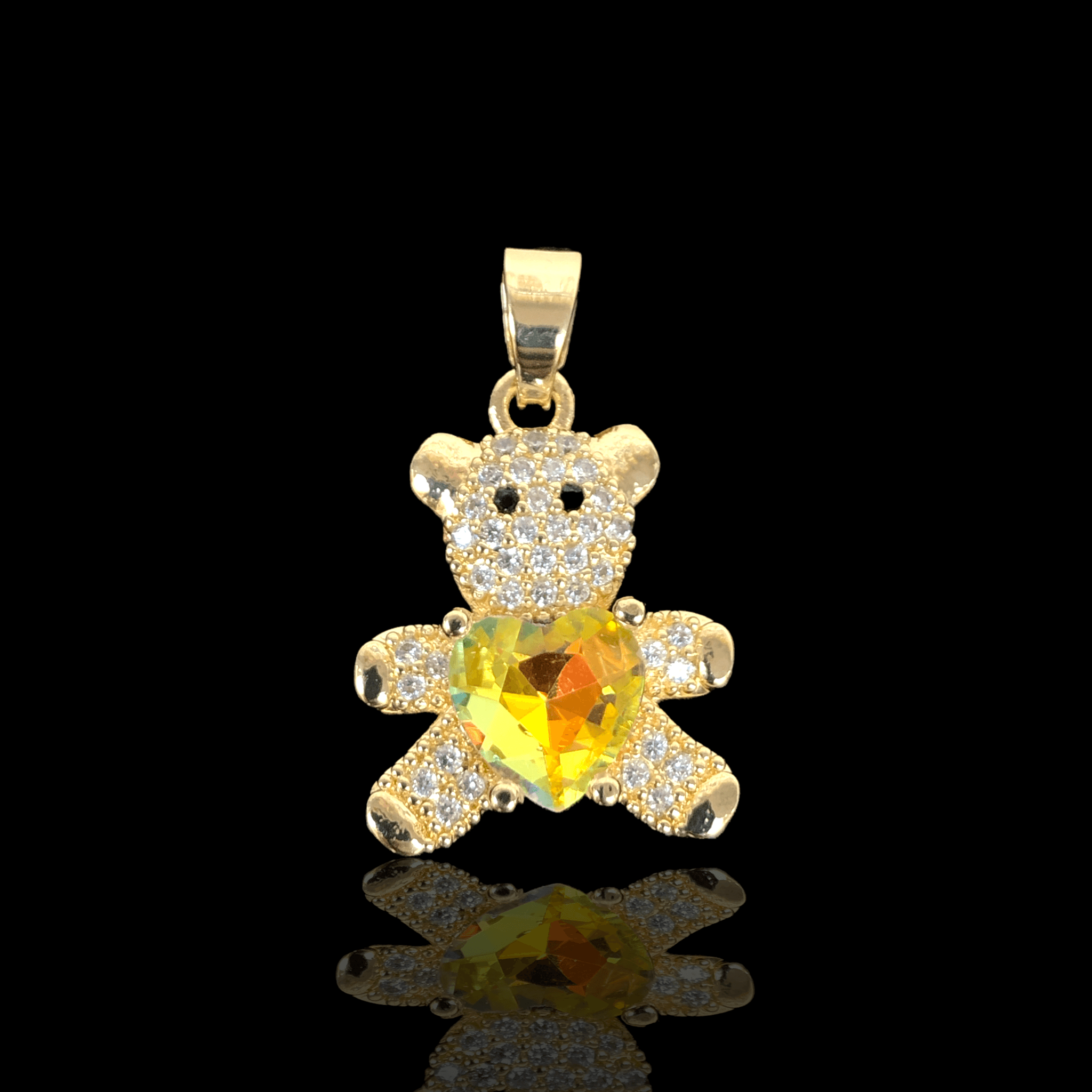 Gold Filled Oro Laminado Teddy Bear Zirconia Heart Pendant