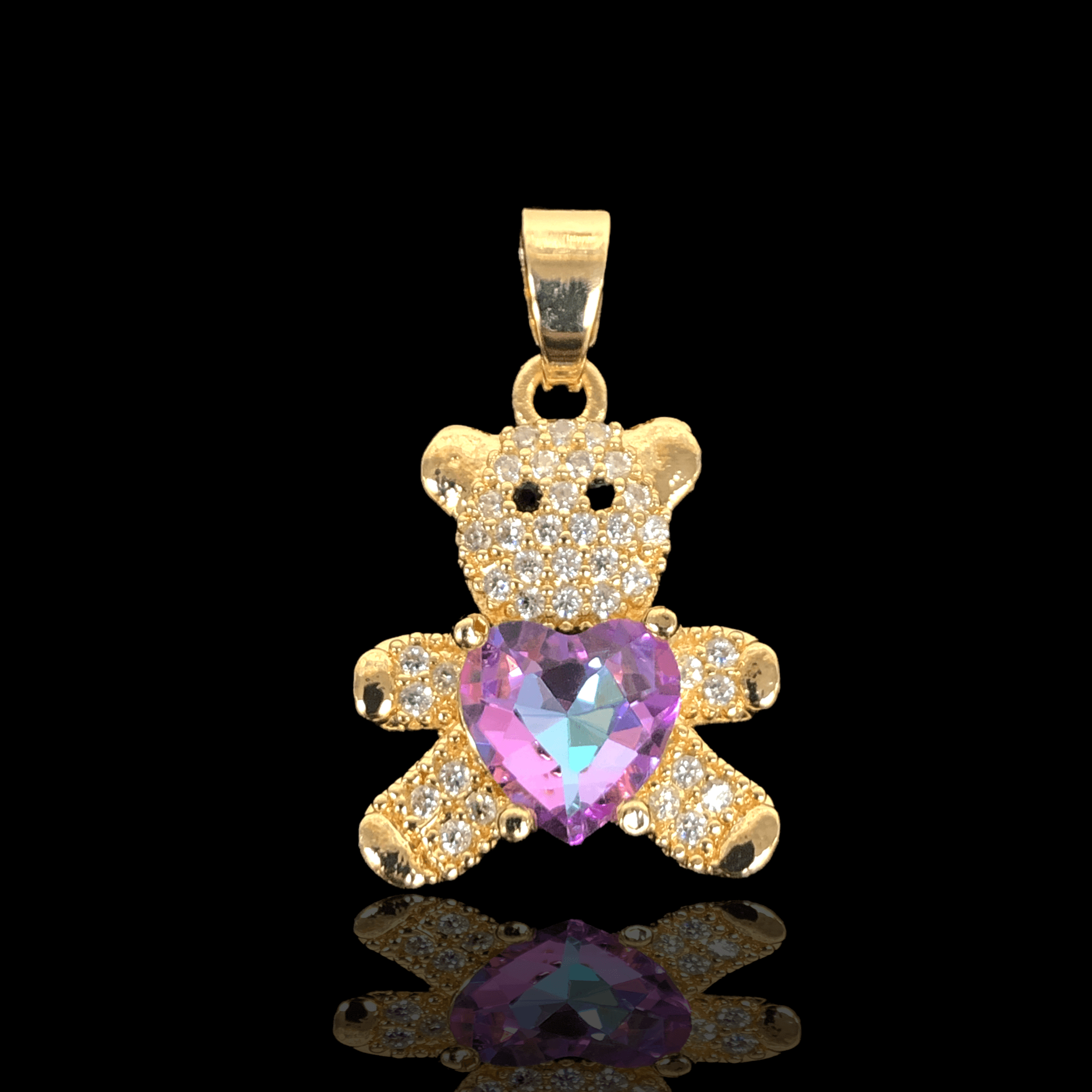 Gold Filled Oro Laminado Teddy Bear Zirconia Heart Pendant