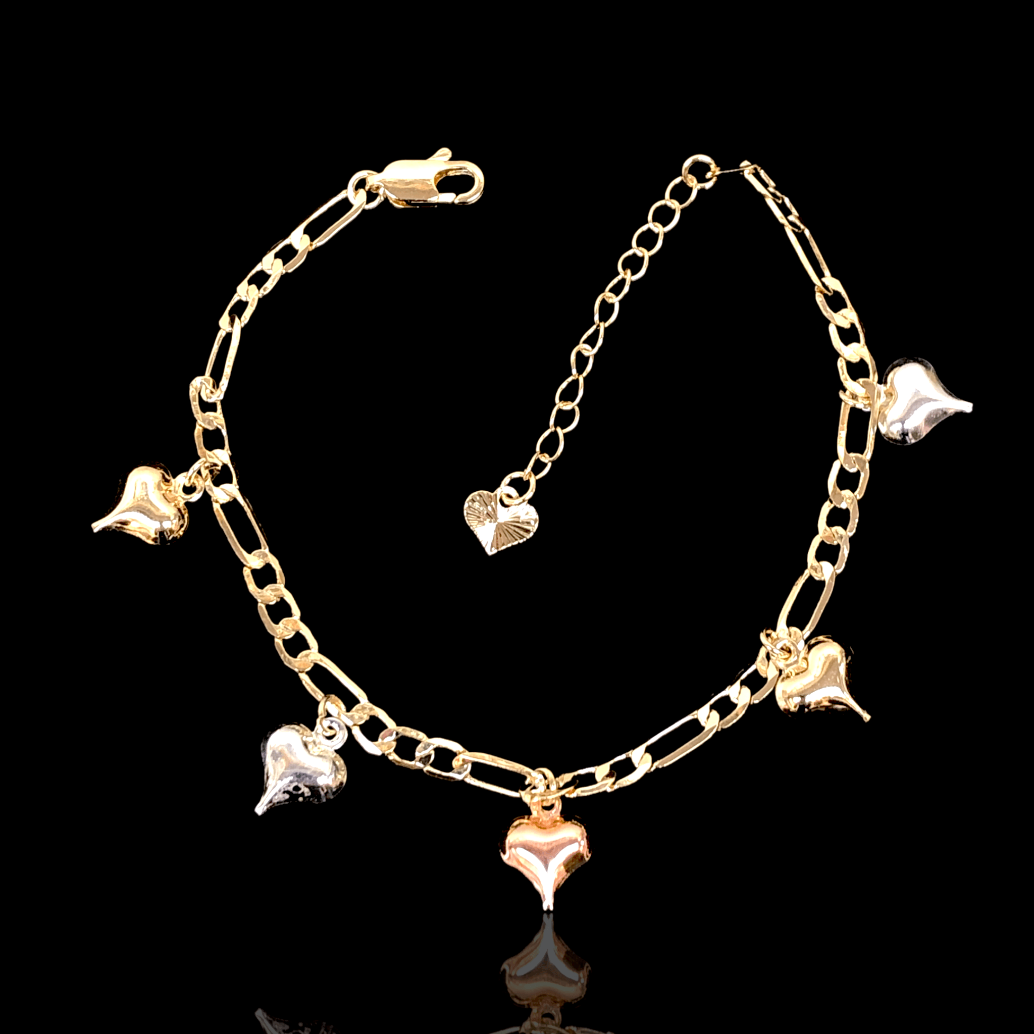 Gold Filled Oro Laminado Tricolor Charm Bracelets (Pack of 6)