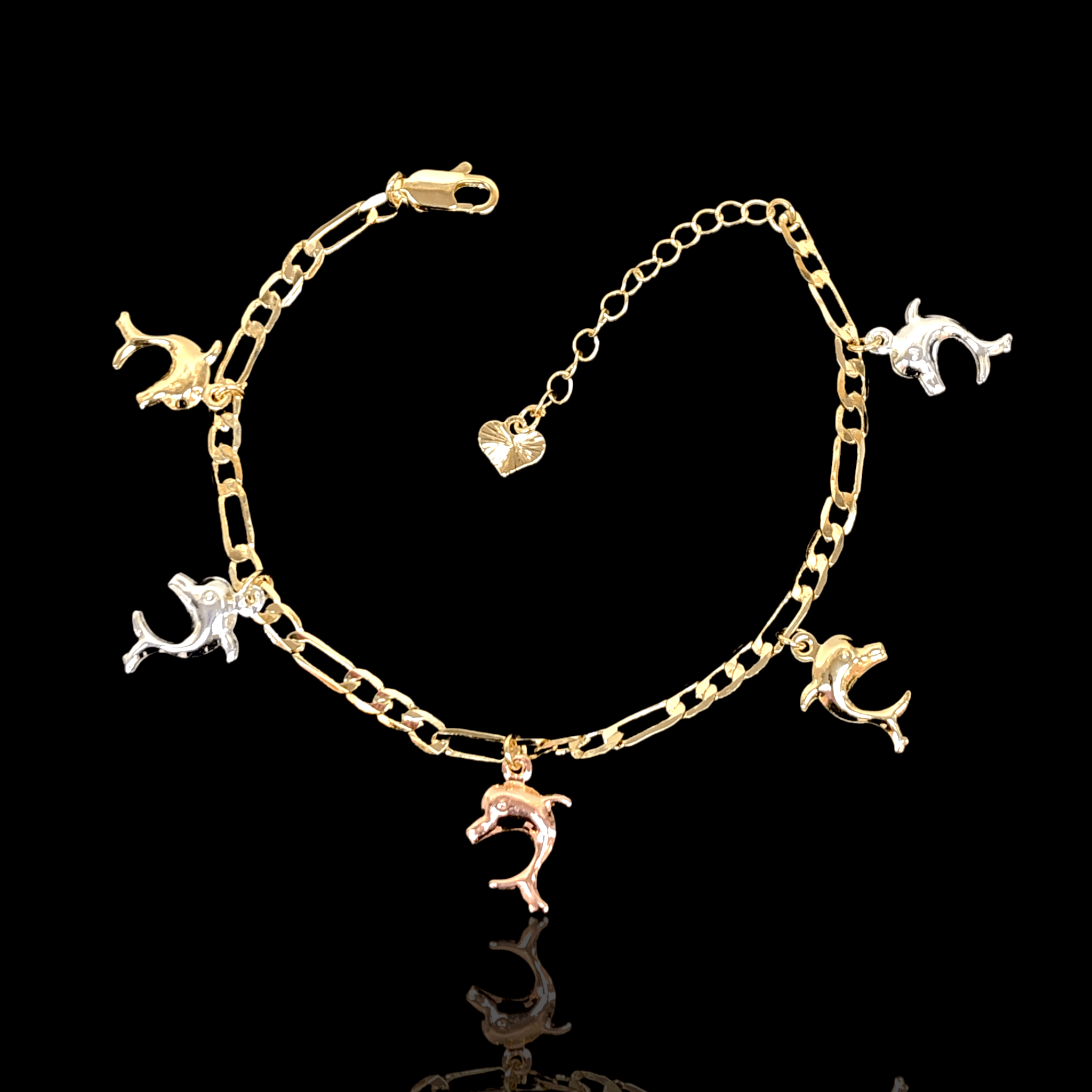 Gold Filled Oro Laminado Tricolor Charm Bracelets (Pack of 6)