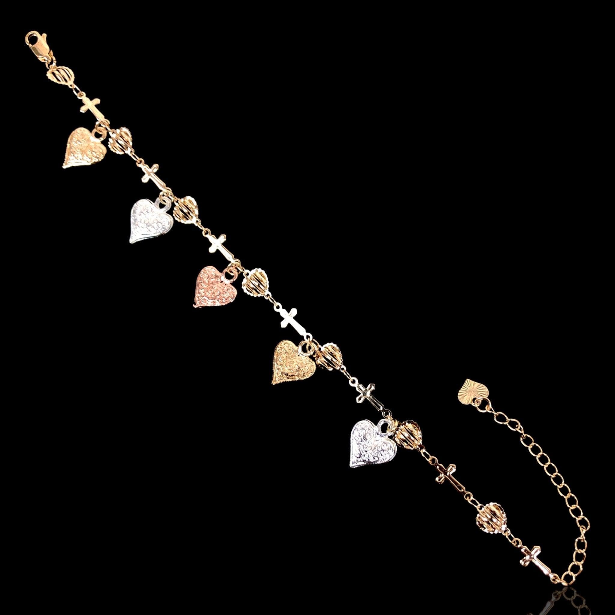 Gold Filled Oro Laminado Tricolor Heart Charm Bracelets (Pack of 6)