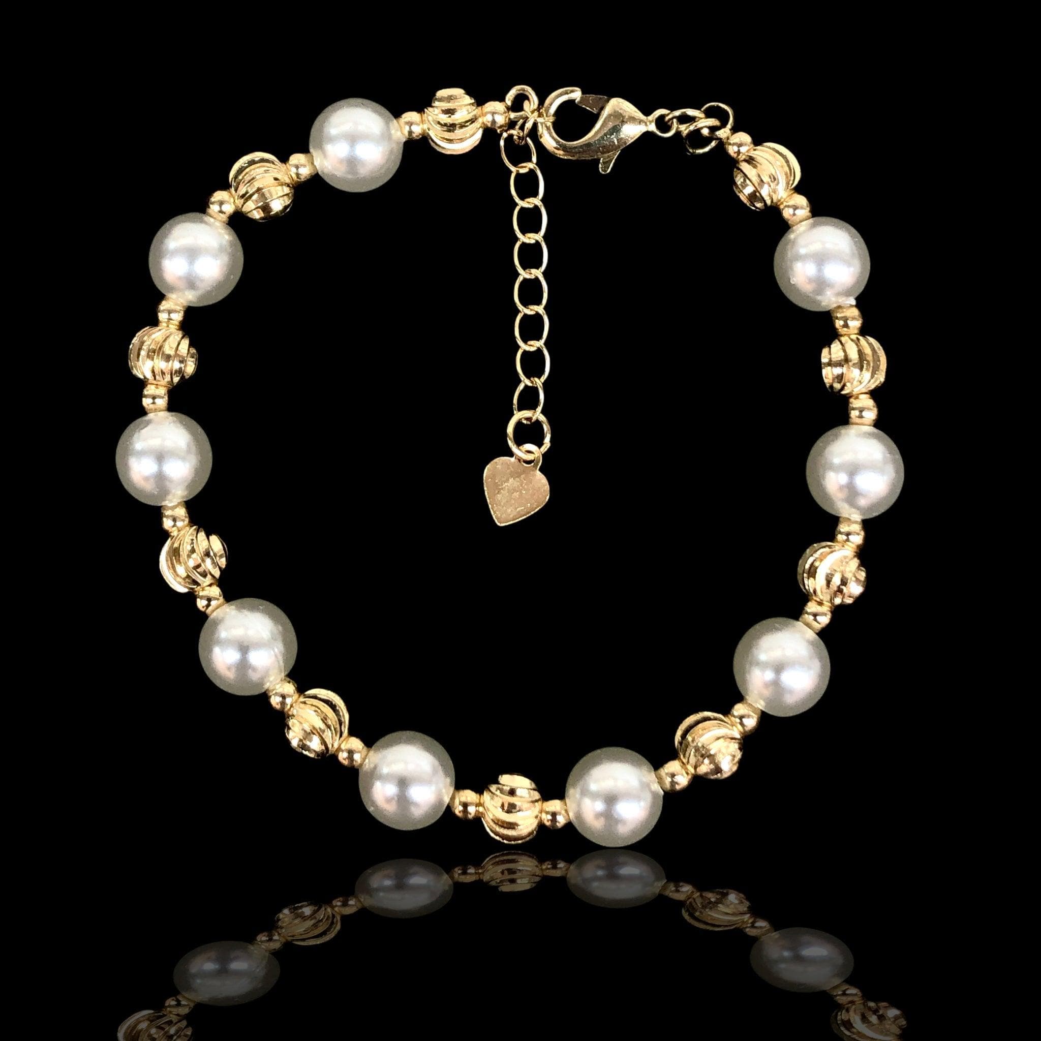 Oro Laminado Gold Filled 6mm Imitation Pearl Bracelet (Pack of 6)