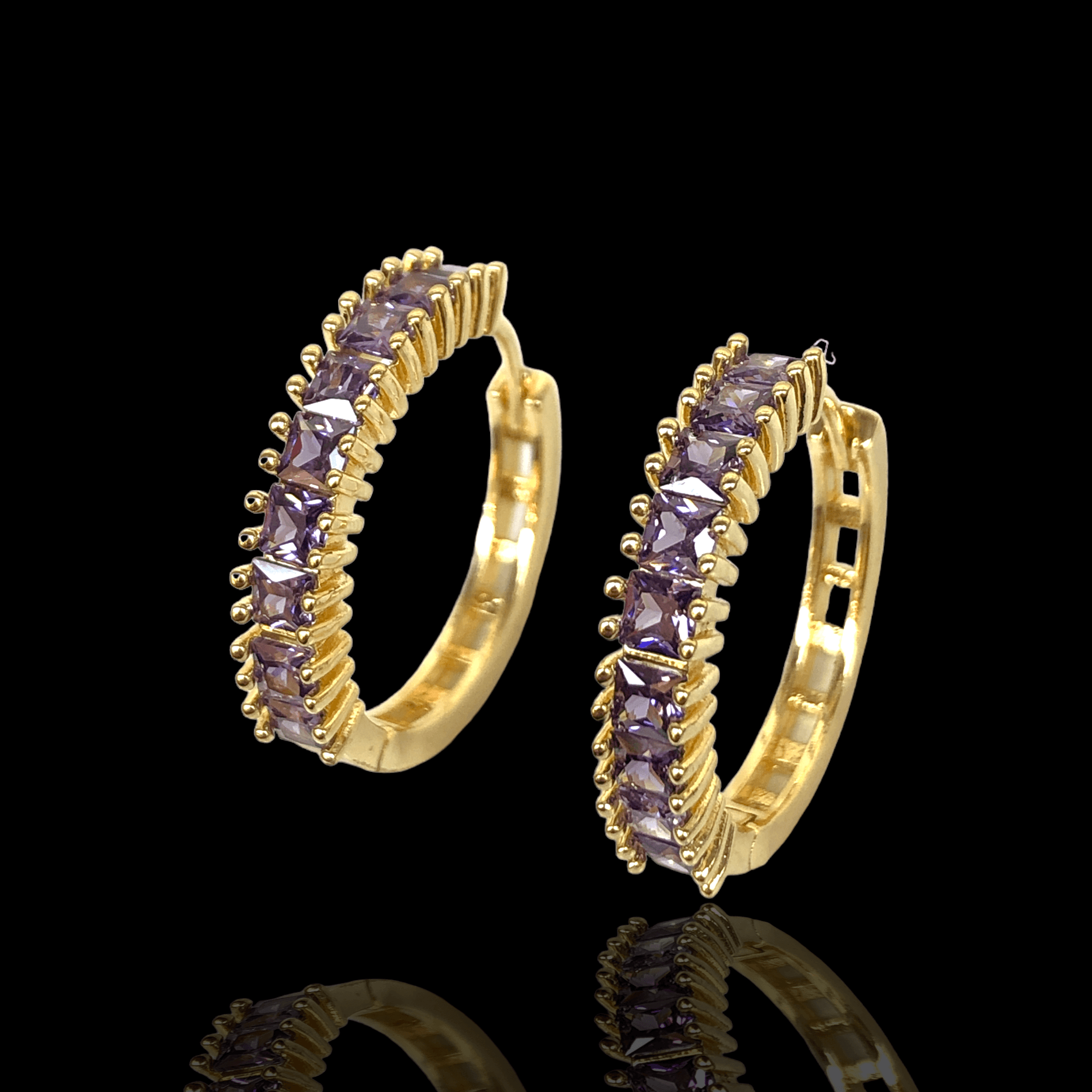 Oro Laminado Gold Filled Baguette Zirconia Hoop Earrings