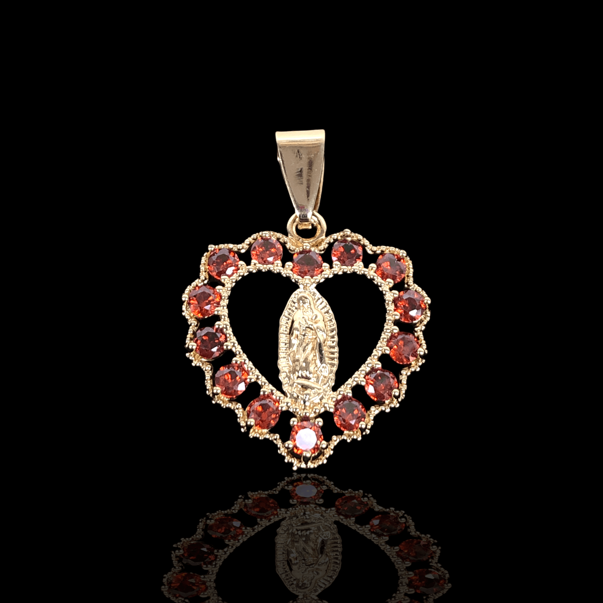 Oro Laminado Gold Filled CZ Guadalupe Heart Pendant