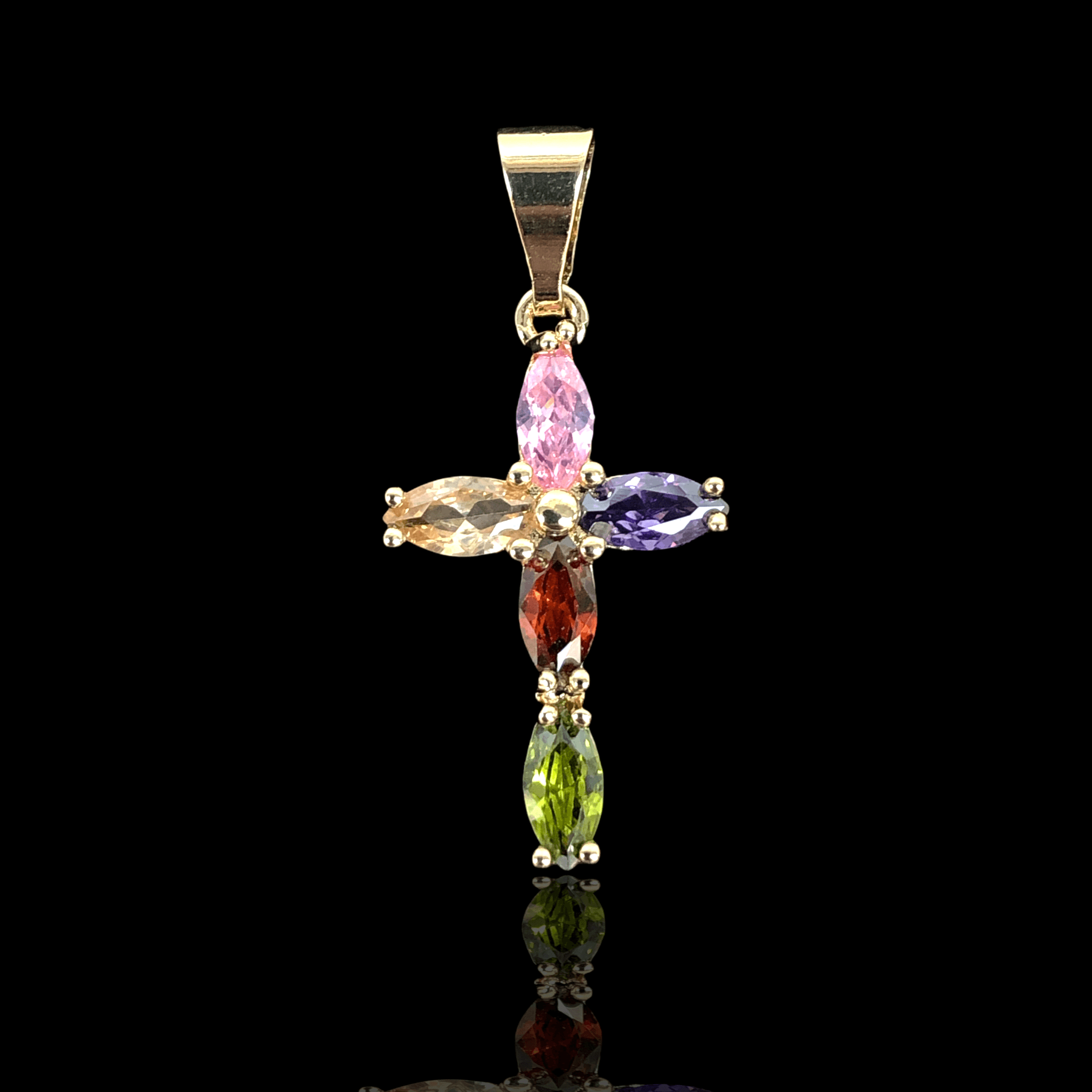 Oro Laminado Gold Filled Caviar Zirconia Cross Pendant