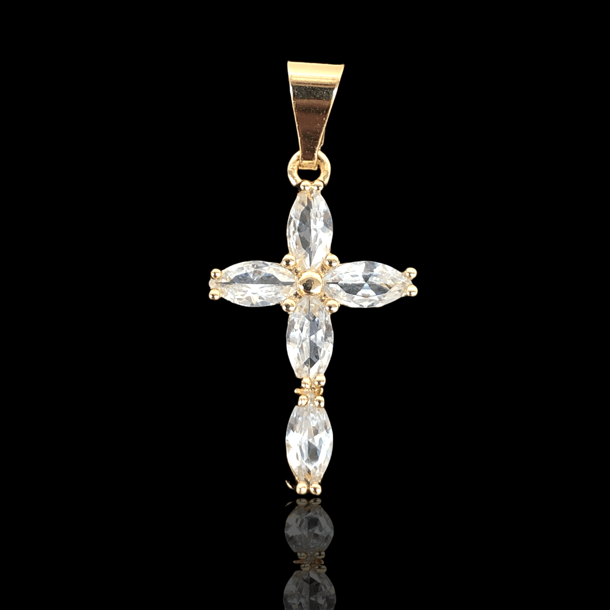 Oro Laminado Gold Filled Caviar Zirconia Cross Pendant