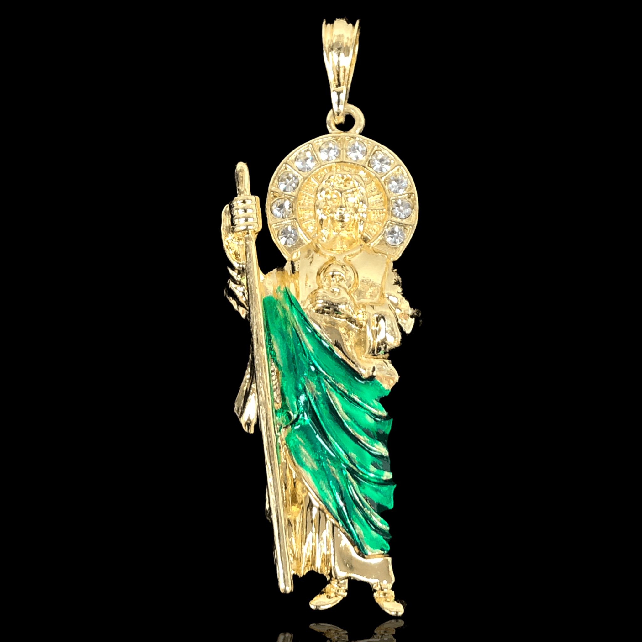 Oro Laminado Gold Filled Emerald Glow Saint Jude Pendant