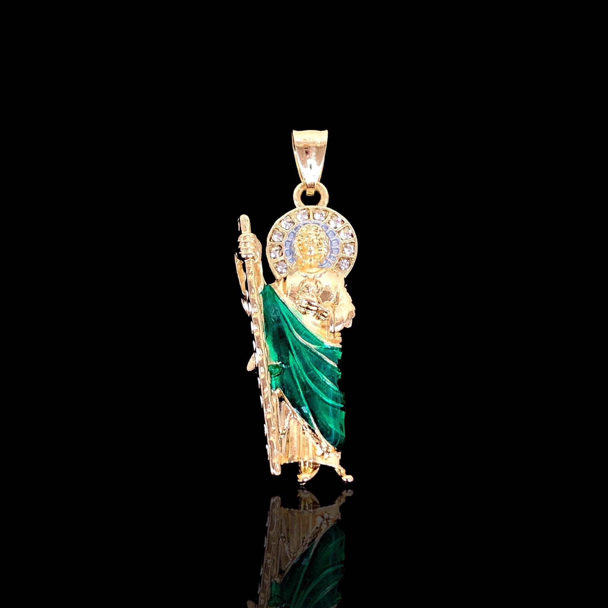 Oro Laminado Gold Filled Emerald Glow Saint Jude Pendant