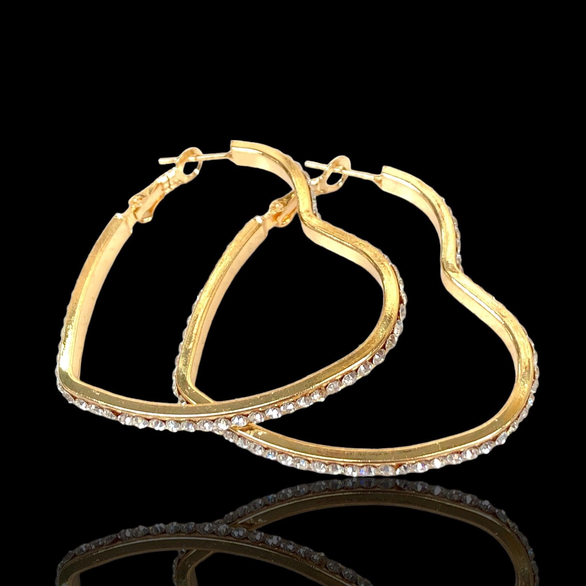 Oro Laminado Gold Filled French Zirconia Heart Hoop Earrings