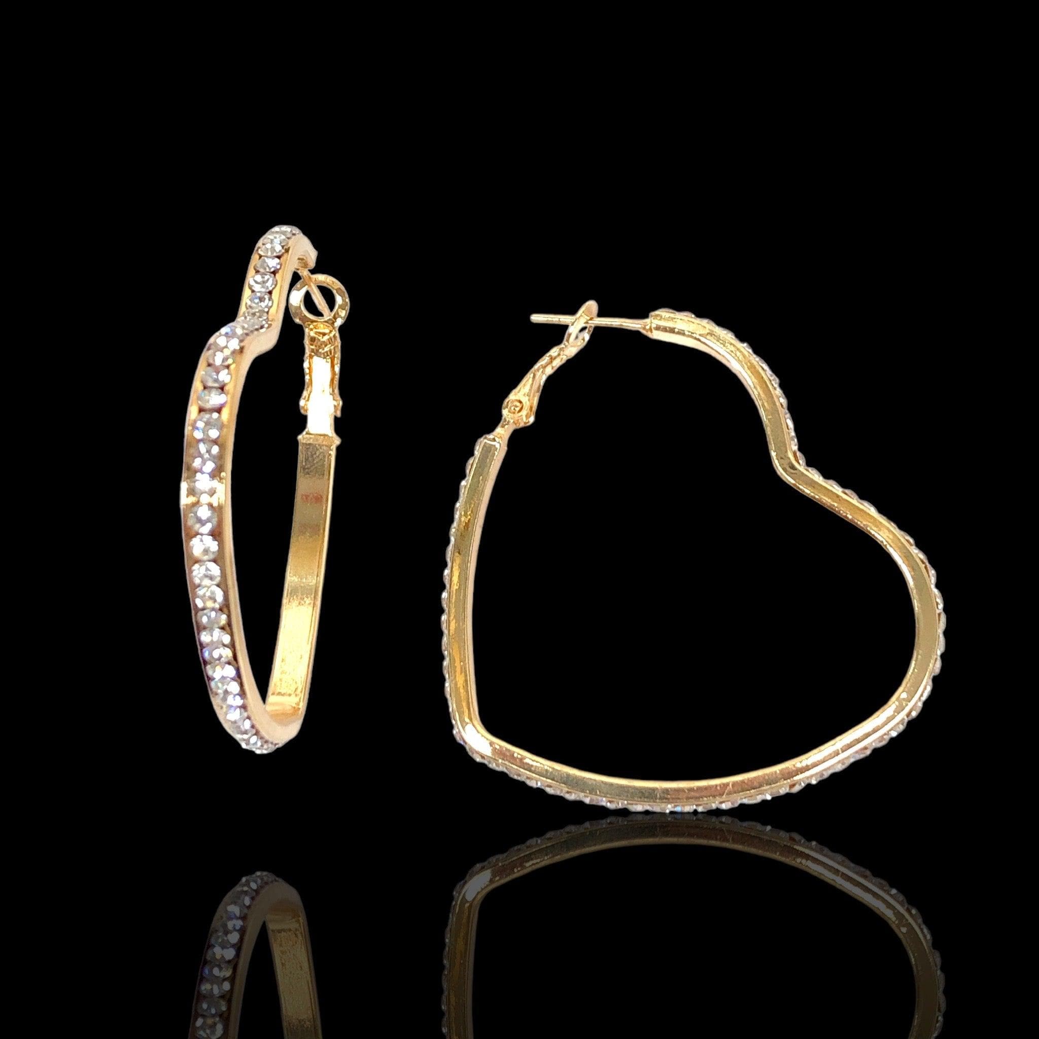 Oro Laminado Gold Filled French Zirconia Heart Hoop Earrings