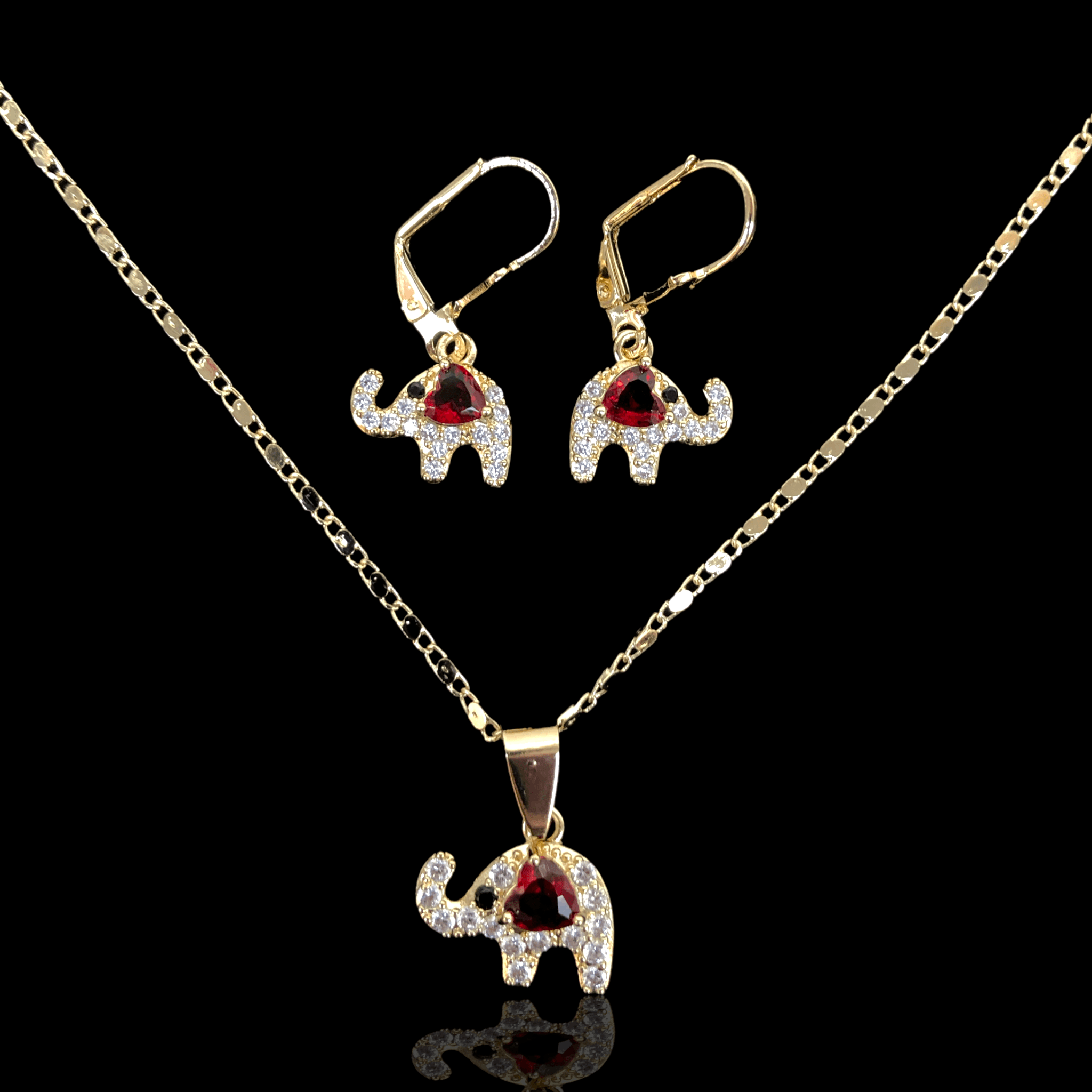 Oro Laminado Gold Filled Happy Baby Elephant Zirconia Set