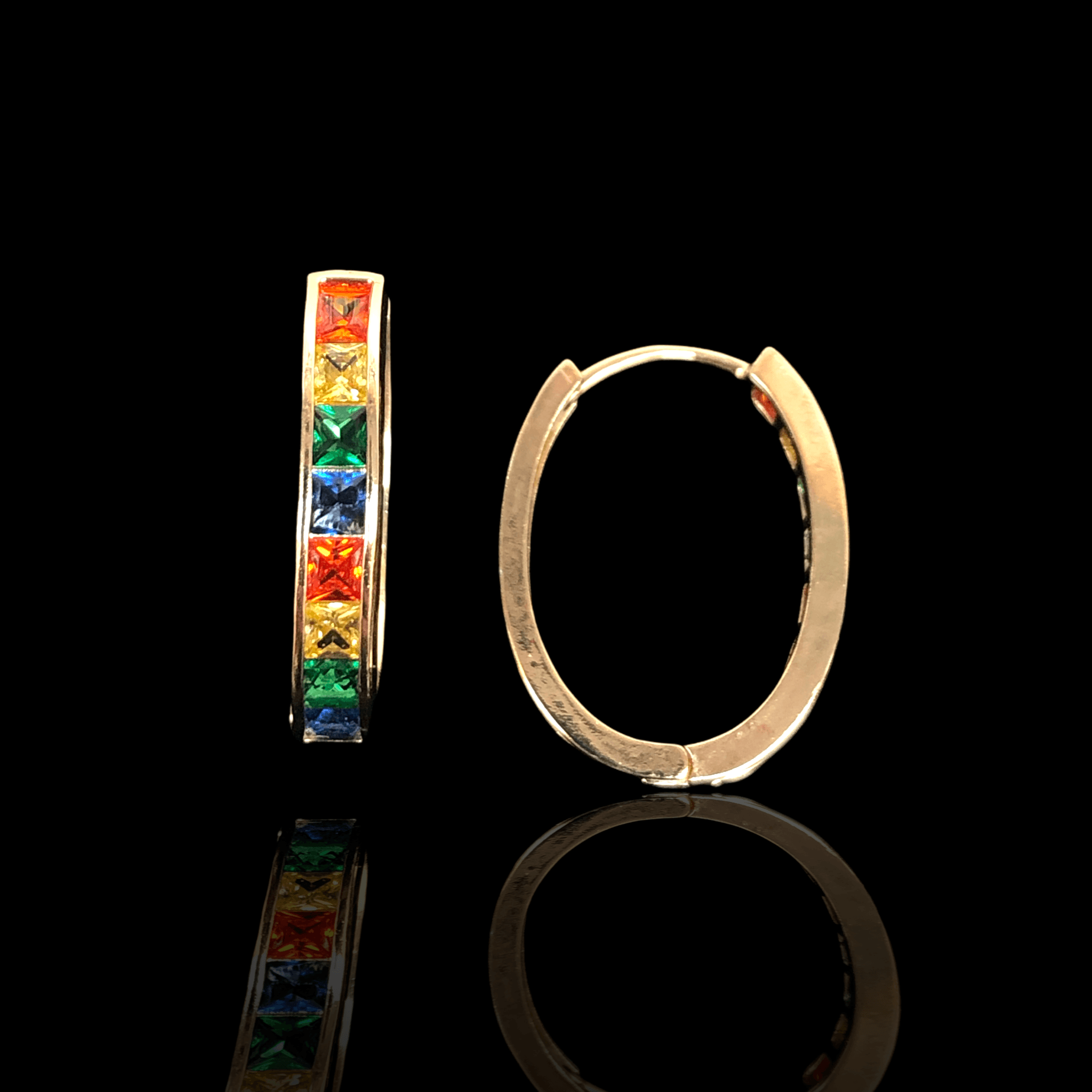 Oro Laminado Gold Filled Milano Oval Zirconia Hoop Earrings