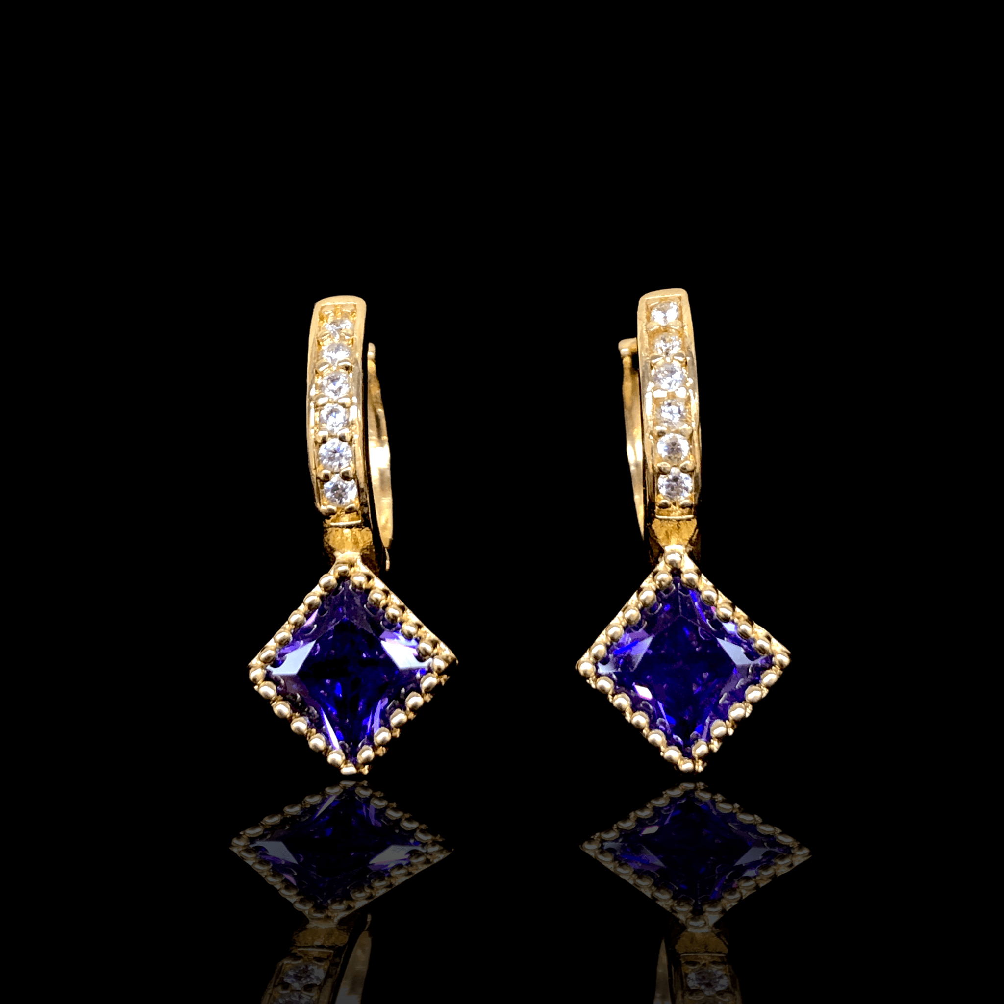 Oro Laminado Gold Filled Milano Square CZ Huggie Earrings