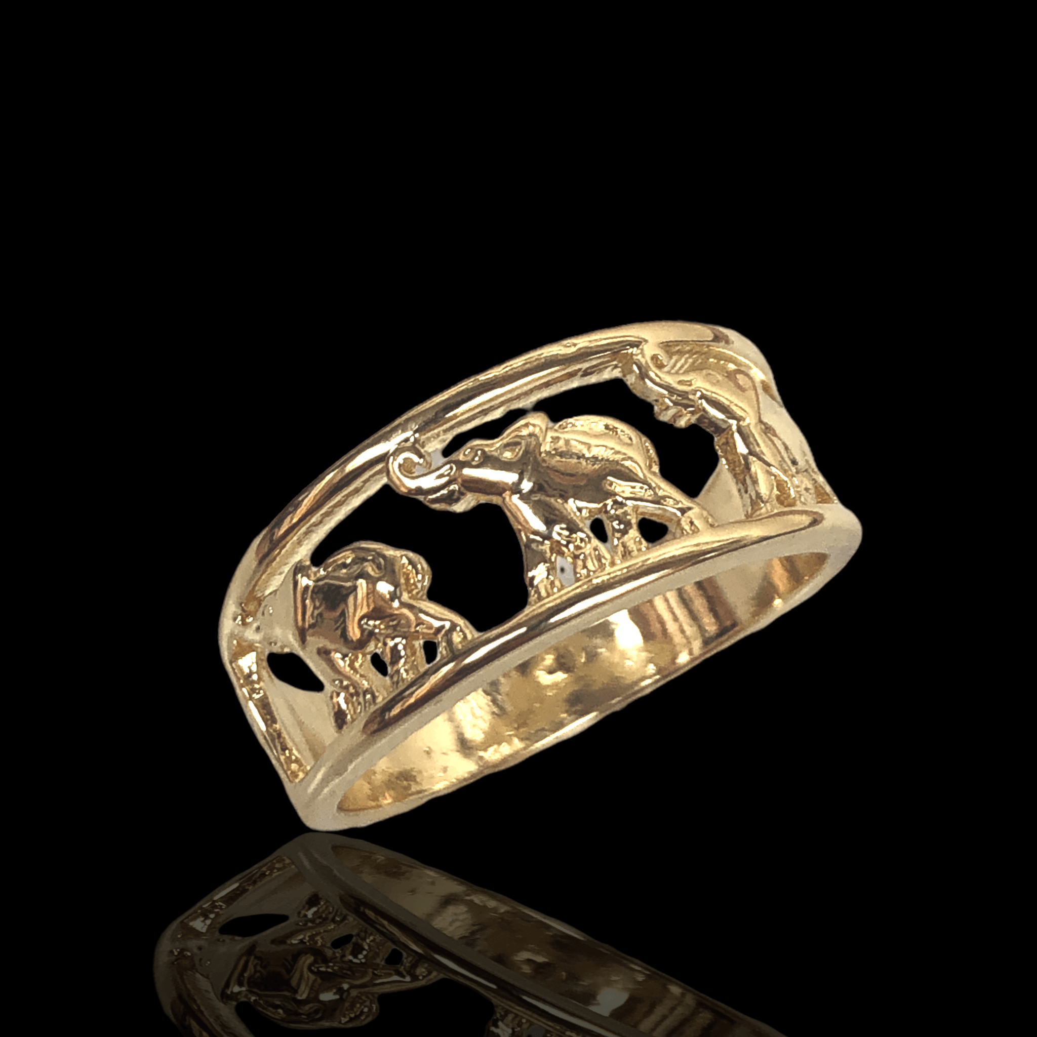 Oro Laminado Gold Filled Rising African Bull Elephant Ring