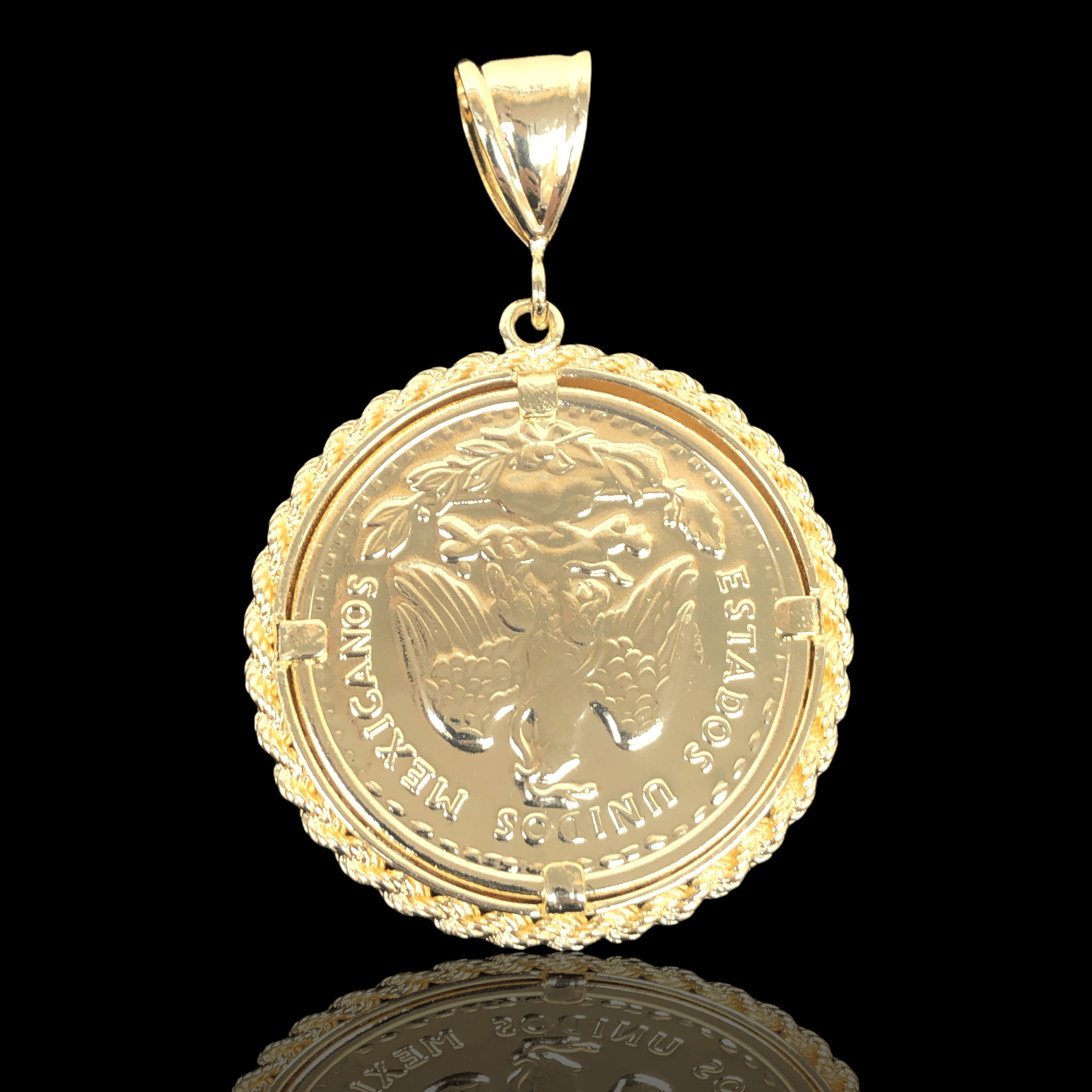 Oro Laminado Gold Filled Rope Frame Centenario Pendant