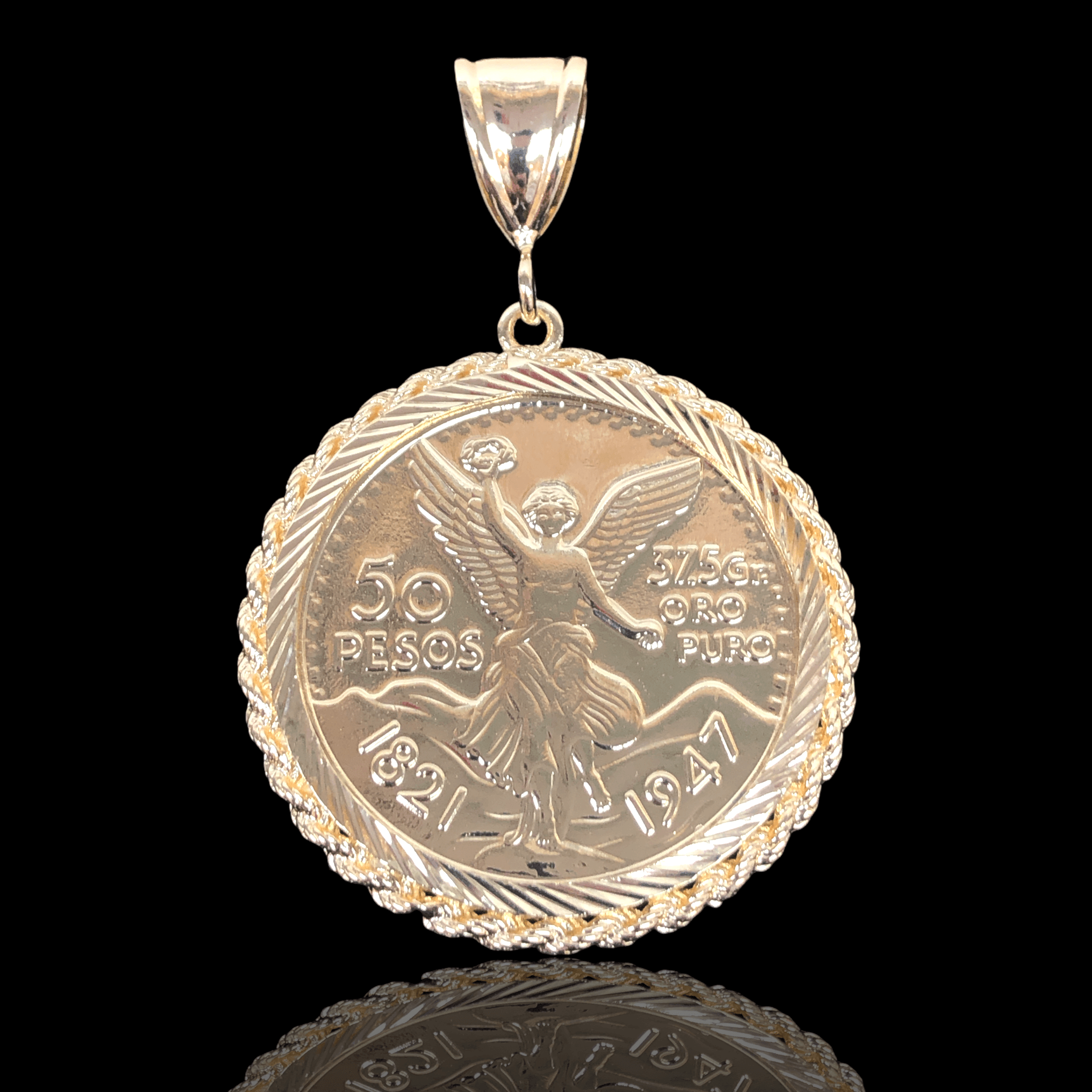 Oro Laminado Gold Filled Rope Frame Centenario Pendant