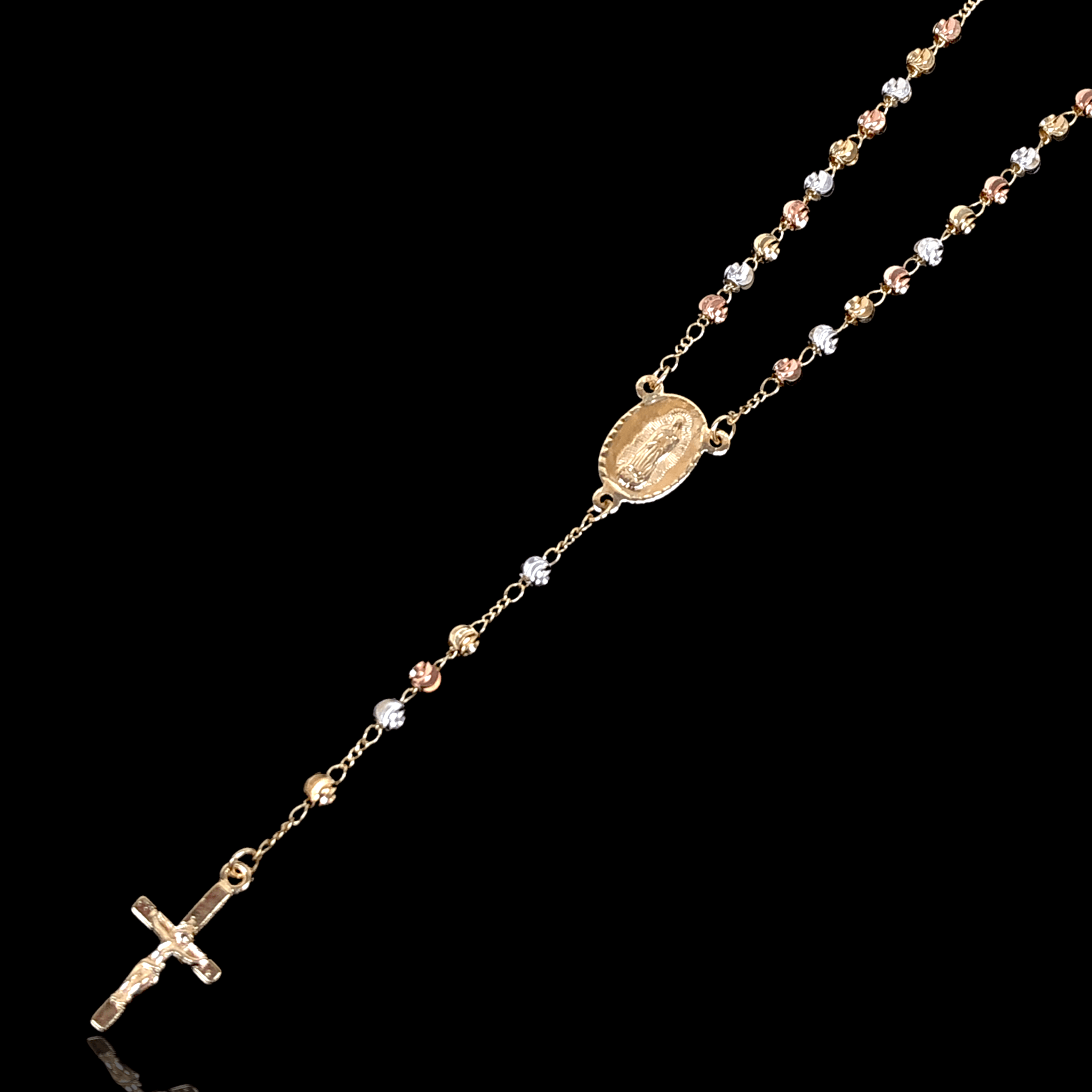 Oro Laminado Gold Filled Tricolor 4mm Cross Cut Beads Rosary
