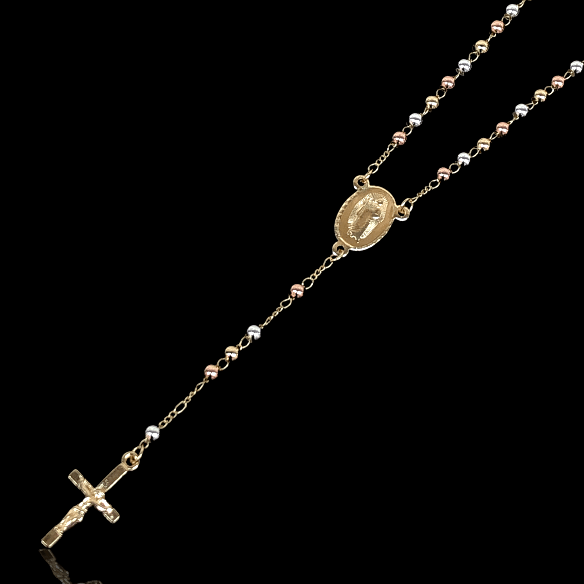 Oro Laminado Gold Filled Tricolor 4mm Plain Beads Rosary
