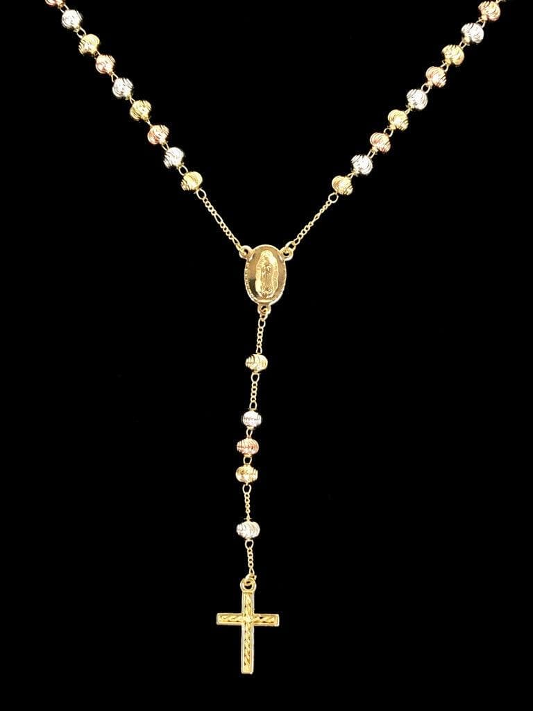 Oro Laminado Gold Filled Tricolor 6mm Cross Cut Bead Rosary