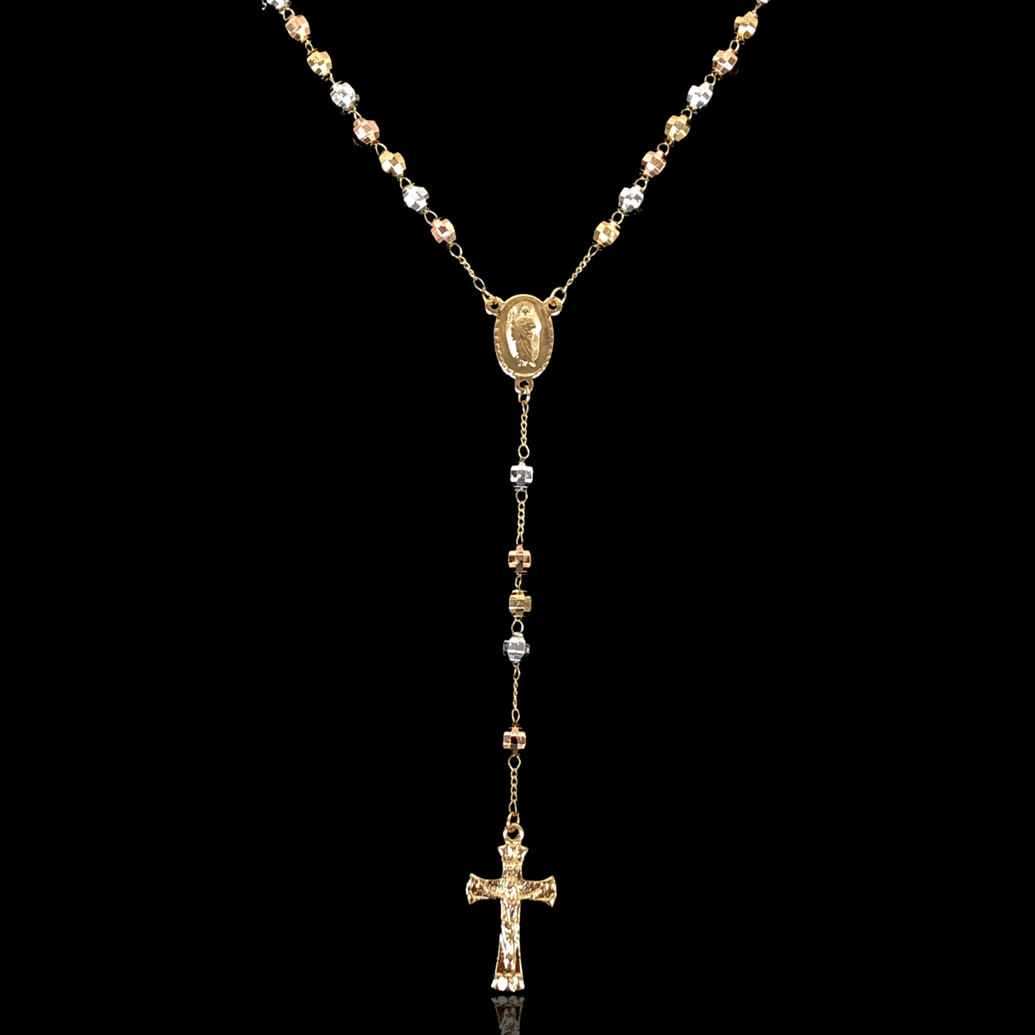 Oro Laminado Gold Filled Tricolor 6mm Diamond Cut Rosary