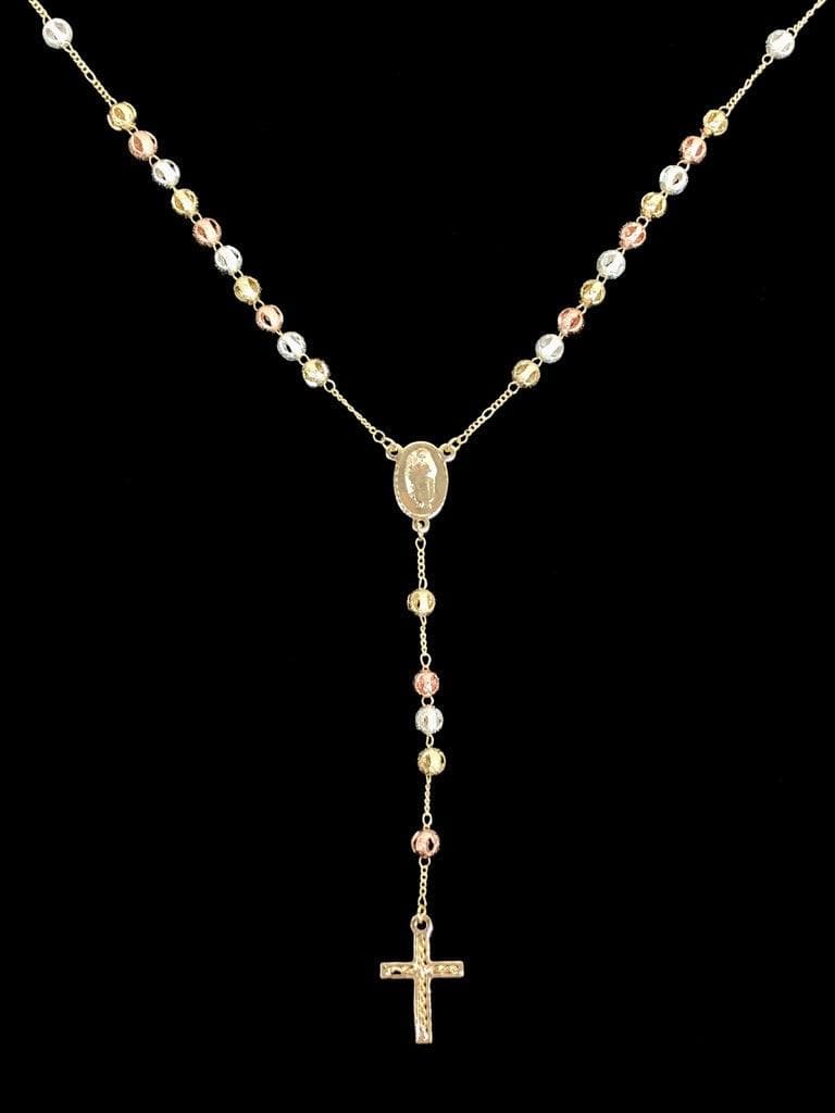 Oro Laminado Gold Filled Tricolor 6mm Hollow Cut Bead Rosary