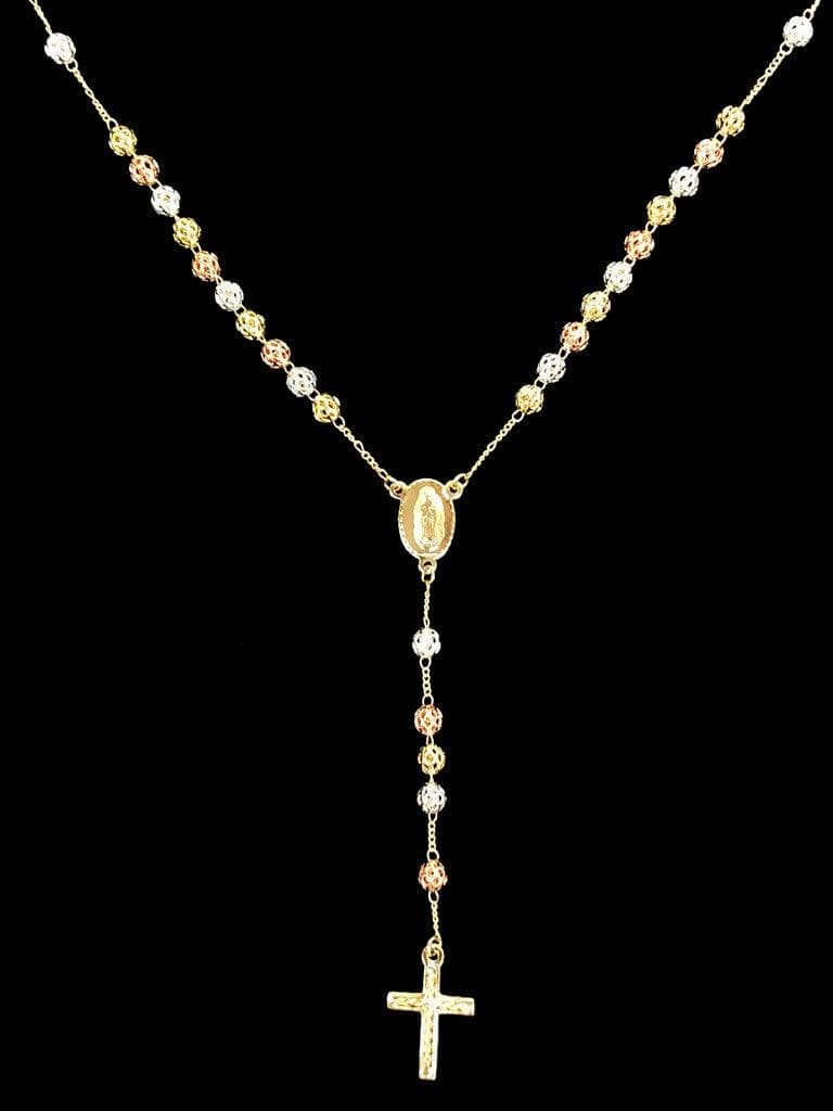 Oro Laminado Gold Filled Tricolor 6mm Lantern Bead Rosary