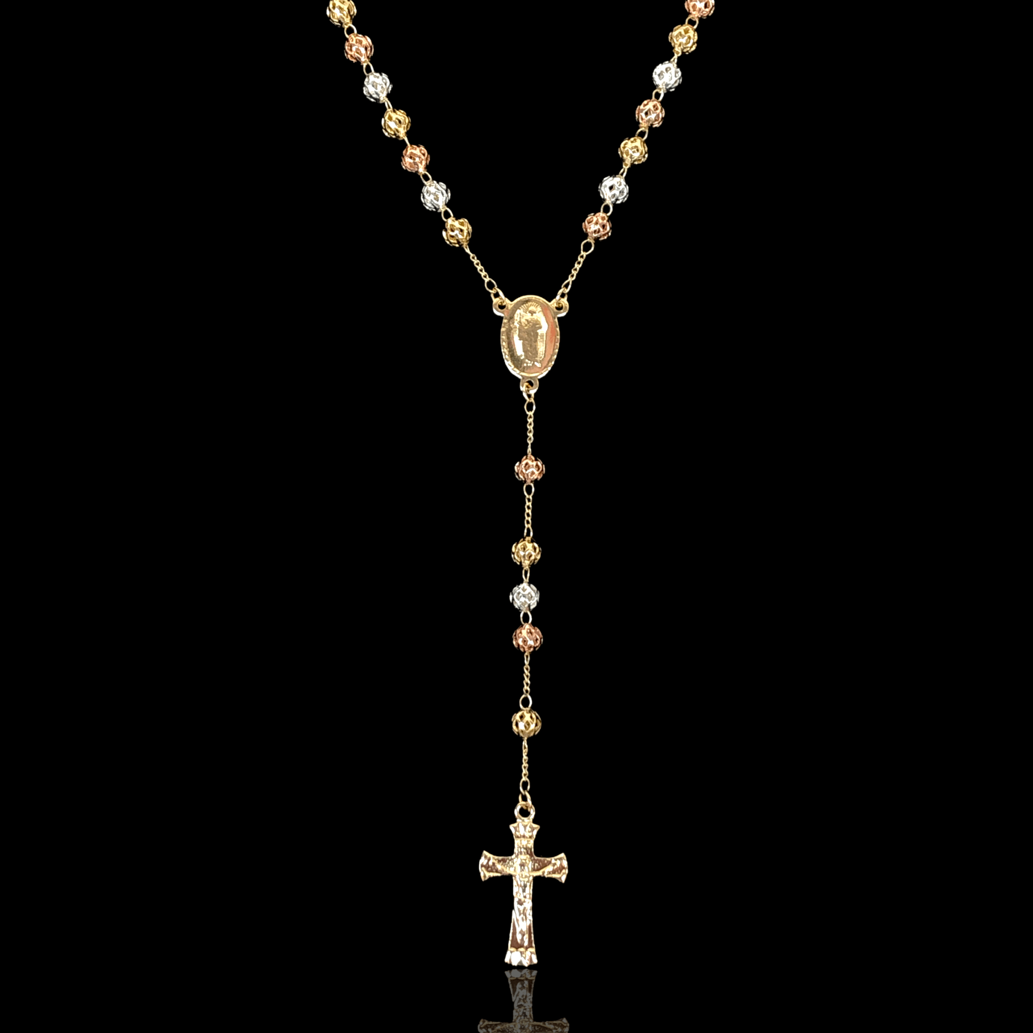 Oro Laminado Gold Filled Tricolor 6mm Lantern Bead Rosary