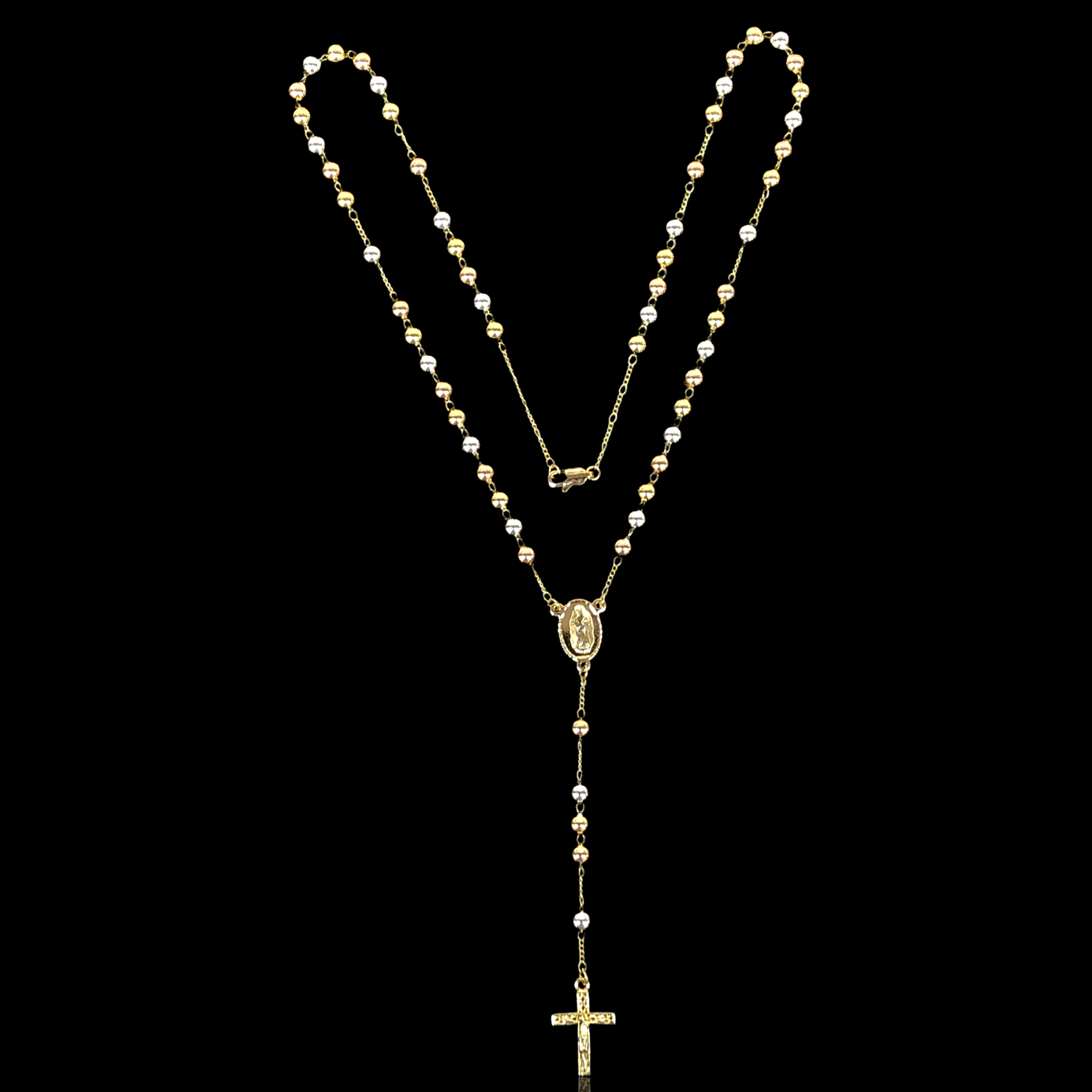 Oro Laminado Gold Filled Tricolor 6mm Plain Bead Rosary