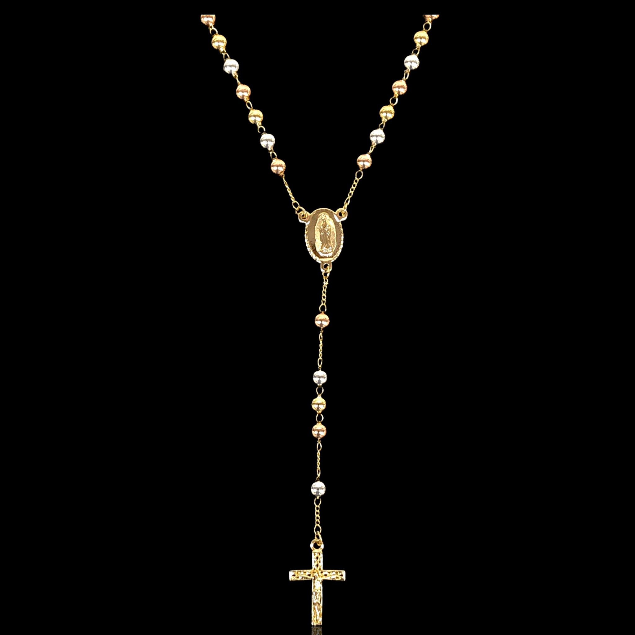 Oro Laminado Gold Filled Tricolor 6mm Plain Bead Rosary