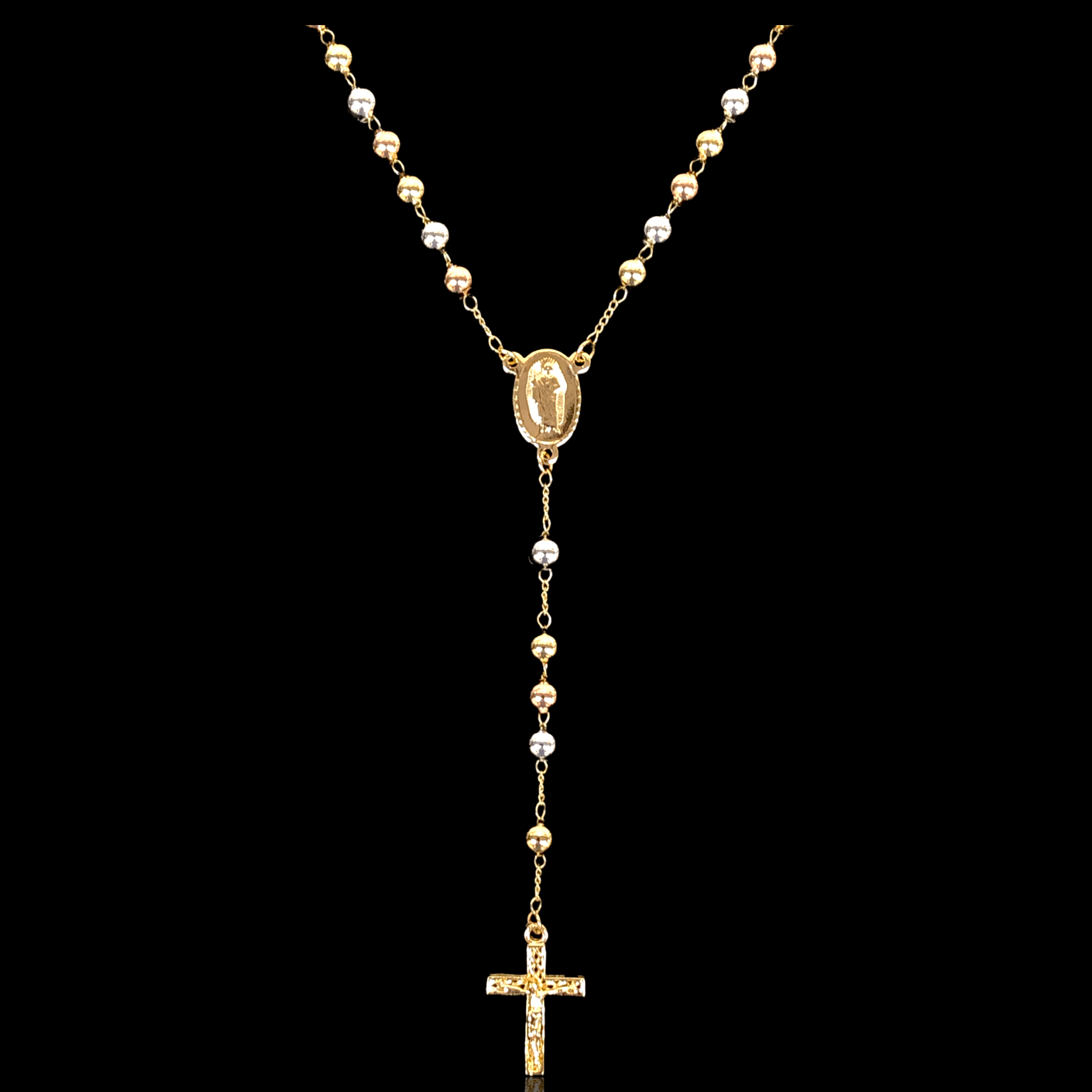 Oro Laminado Gold Filled Tricolor 6mm Plain Bead Rosary