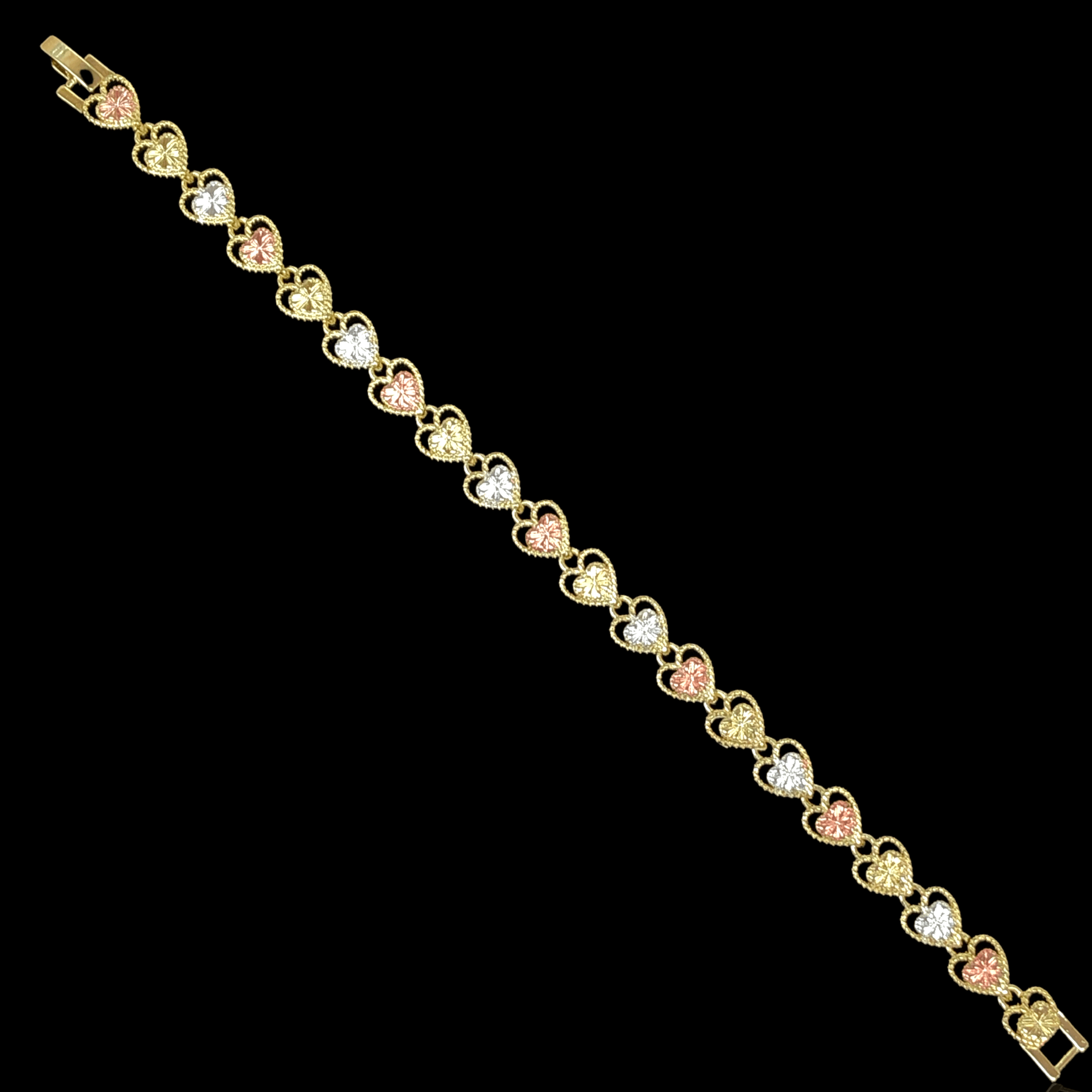 Oro Laminado Gold Filled Tricolor Parisian Edition Heart Bracelet