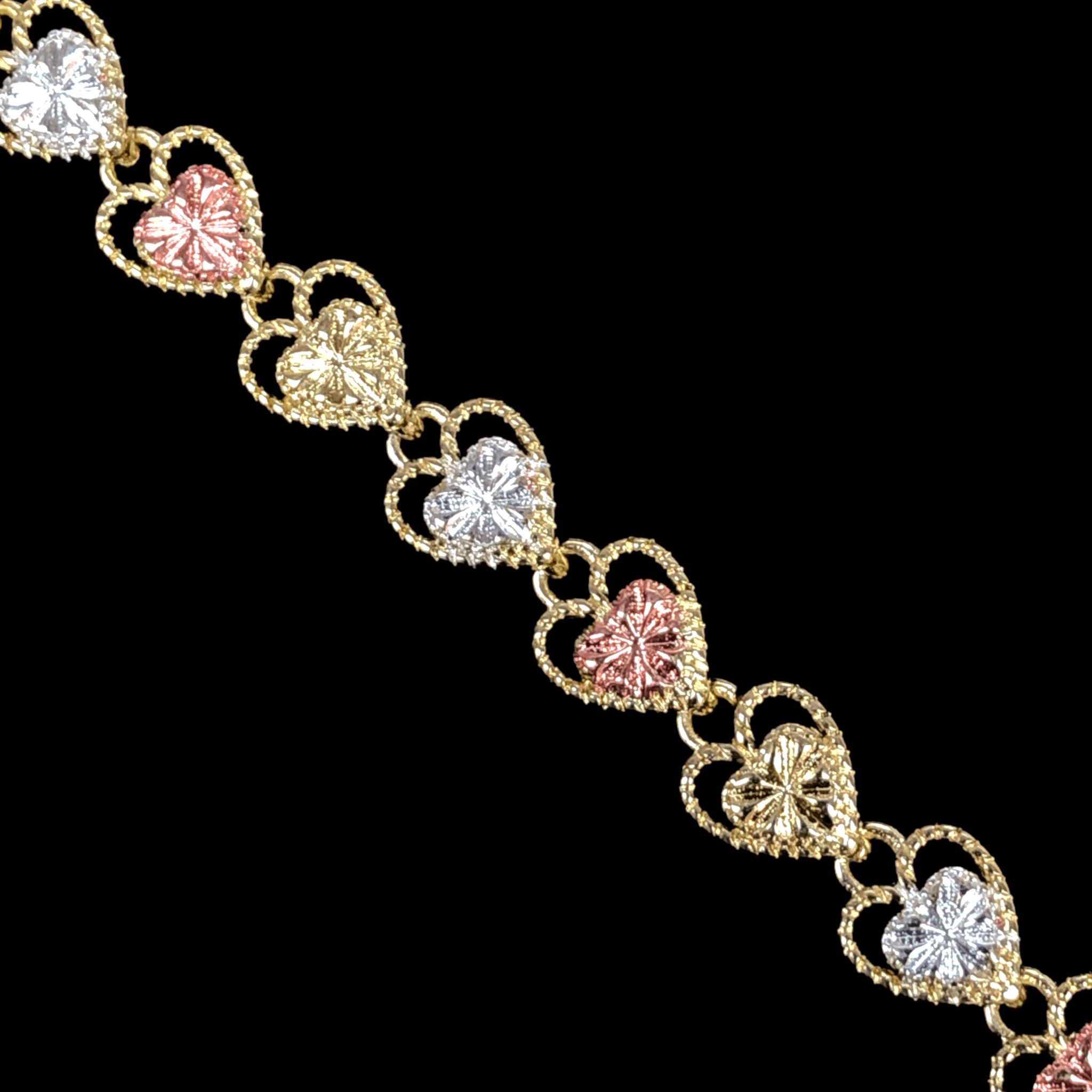 Oro Laminado Gold Filled Tricolor Parisian Edition Heart Bracelet