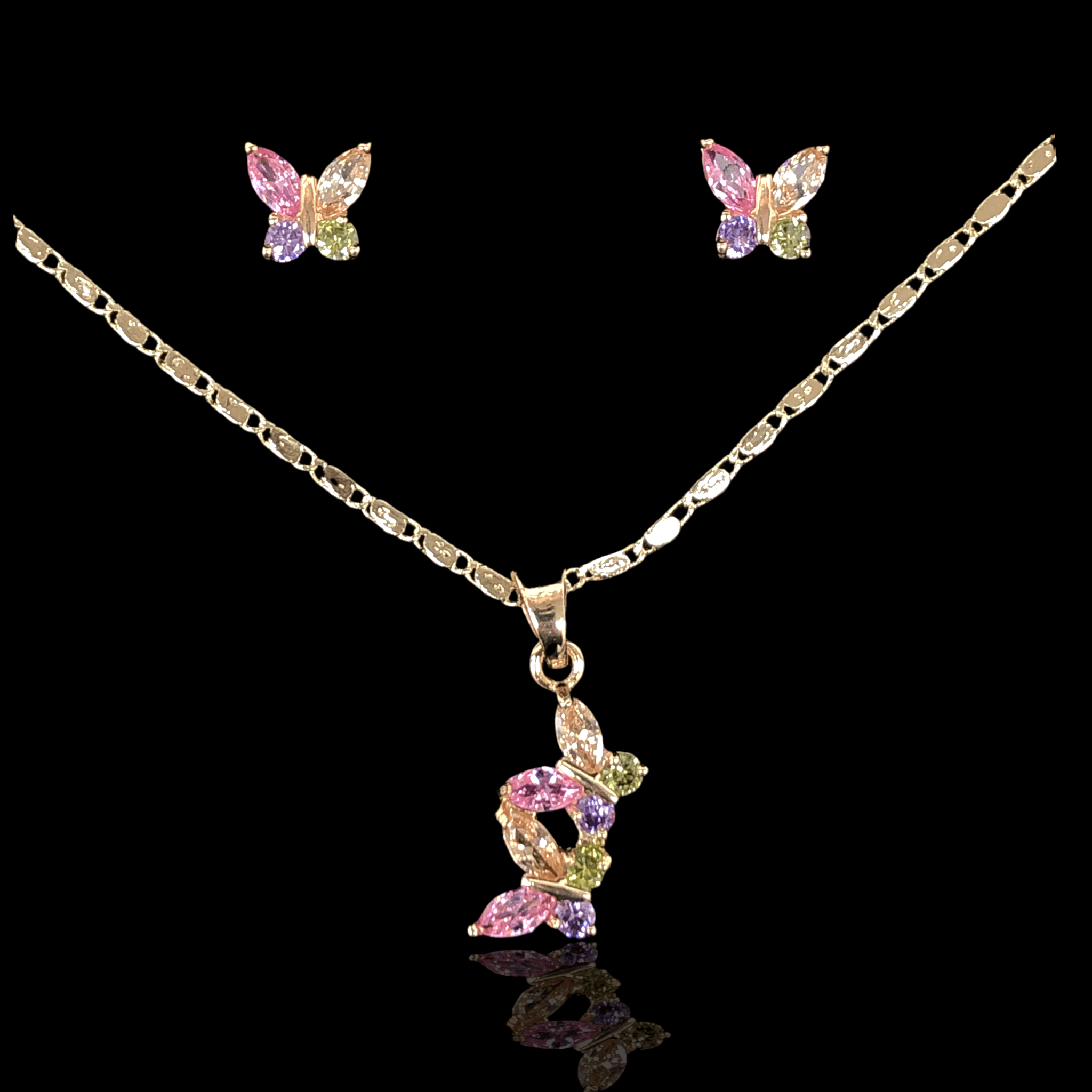 Oro Laminado Gold Filled Twin Butterfly Zirconia Set