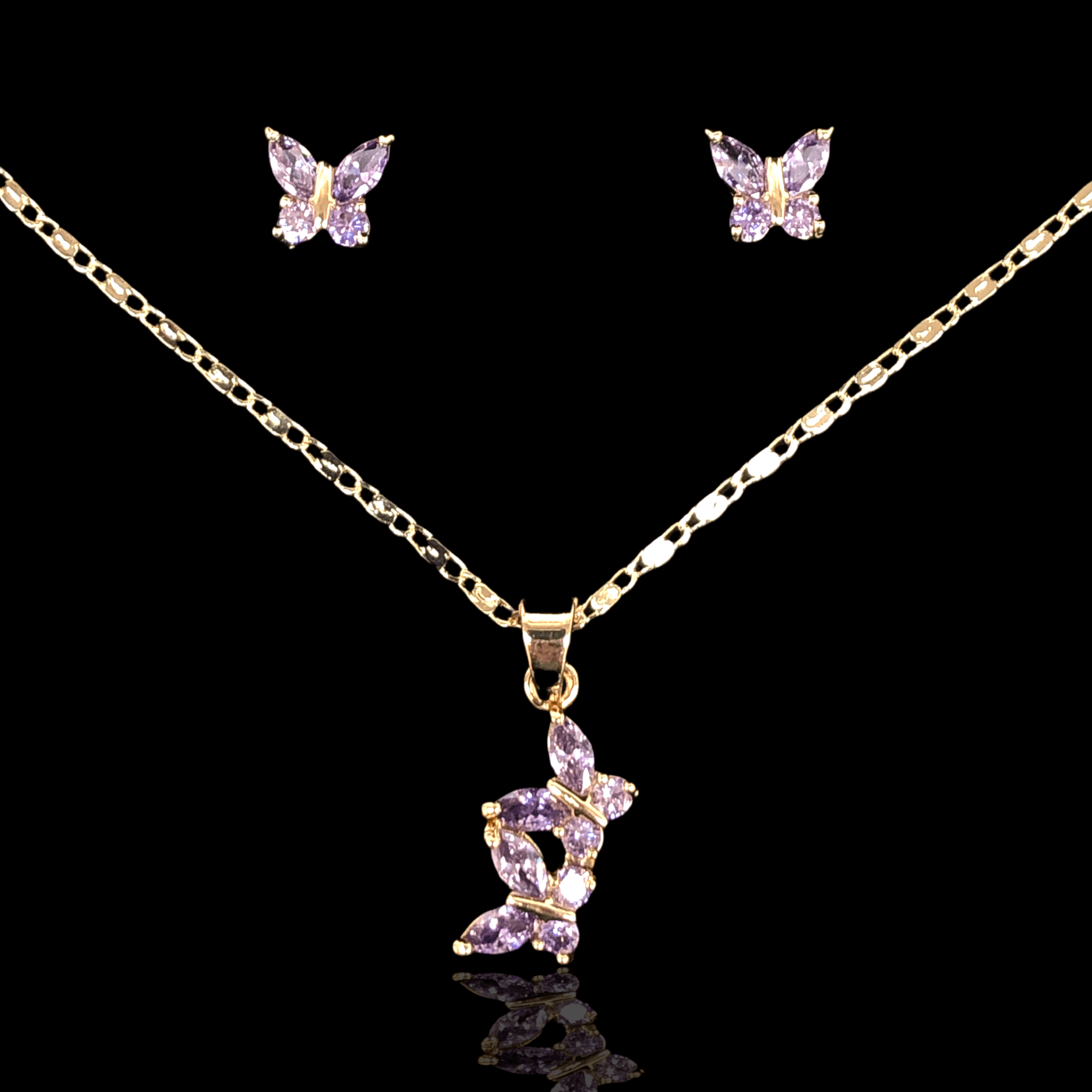Oro Laminado Gold Filled Twin Butterfly Zirconia Set