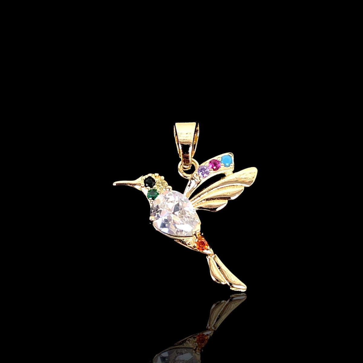 Oro Laminado Gold Filled Wild Amazon Hummingbird Pendant