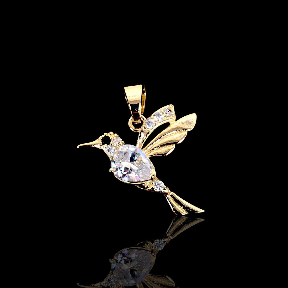 Oro Laminado Gold Filled Wild Flower Hummingbird Pendant