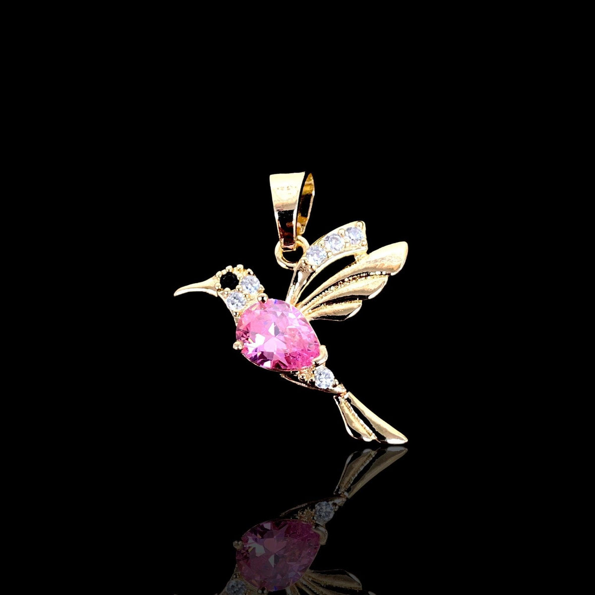 Oro Laminado Gold Filled Wild Flower Hummingbird Pendant