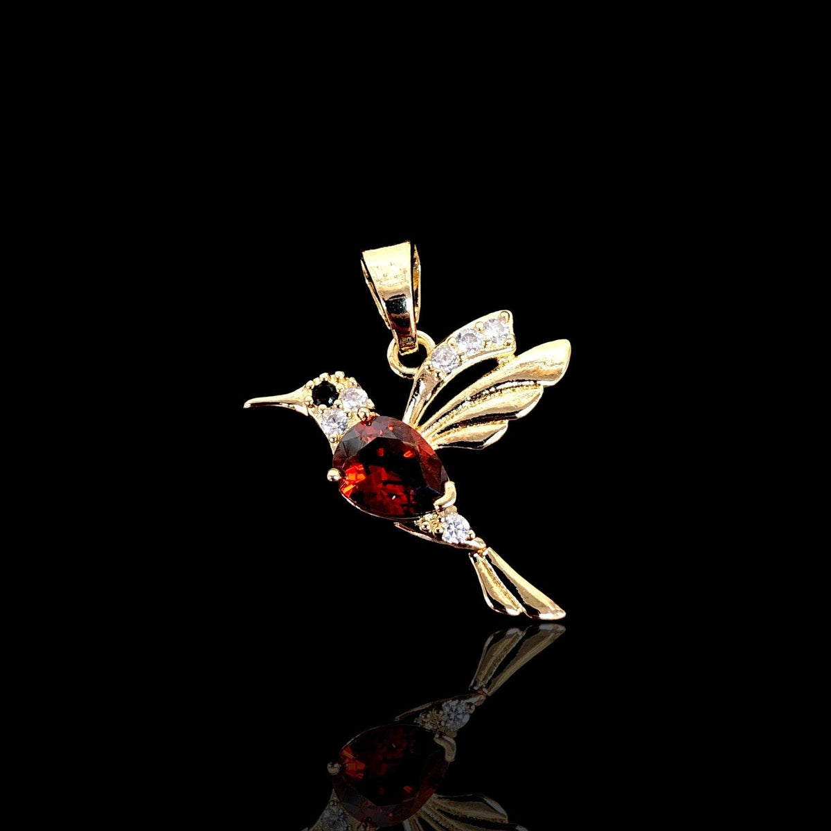 Oro Laminado Gold Filled Wild Flower Hummingbird Pendant